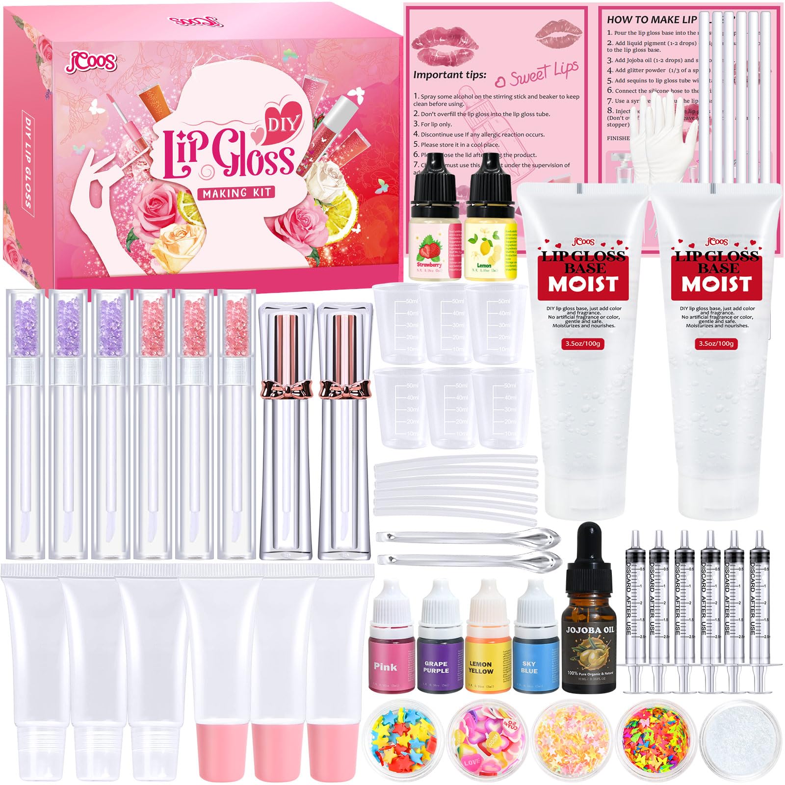 Jcoos DIY Lip Gloss Making Kit, DIY Lip Glosses Set to Make Your Own Lip Stick, Fun Craft Makeup Lipglosses, All-Inclusive Moisturizing Handmade Lip