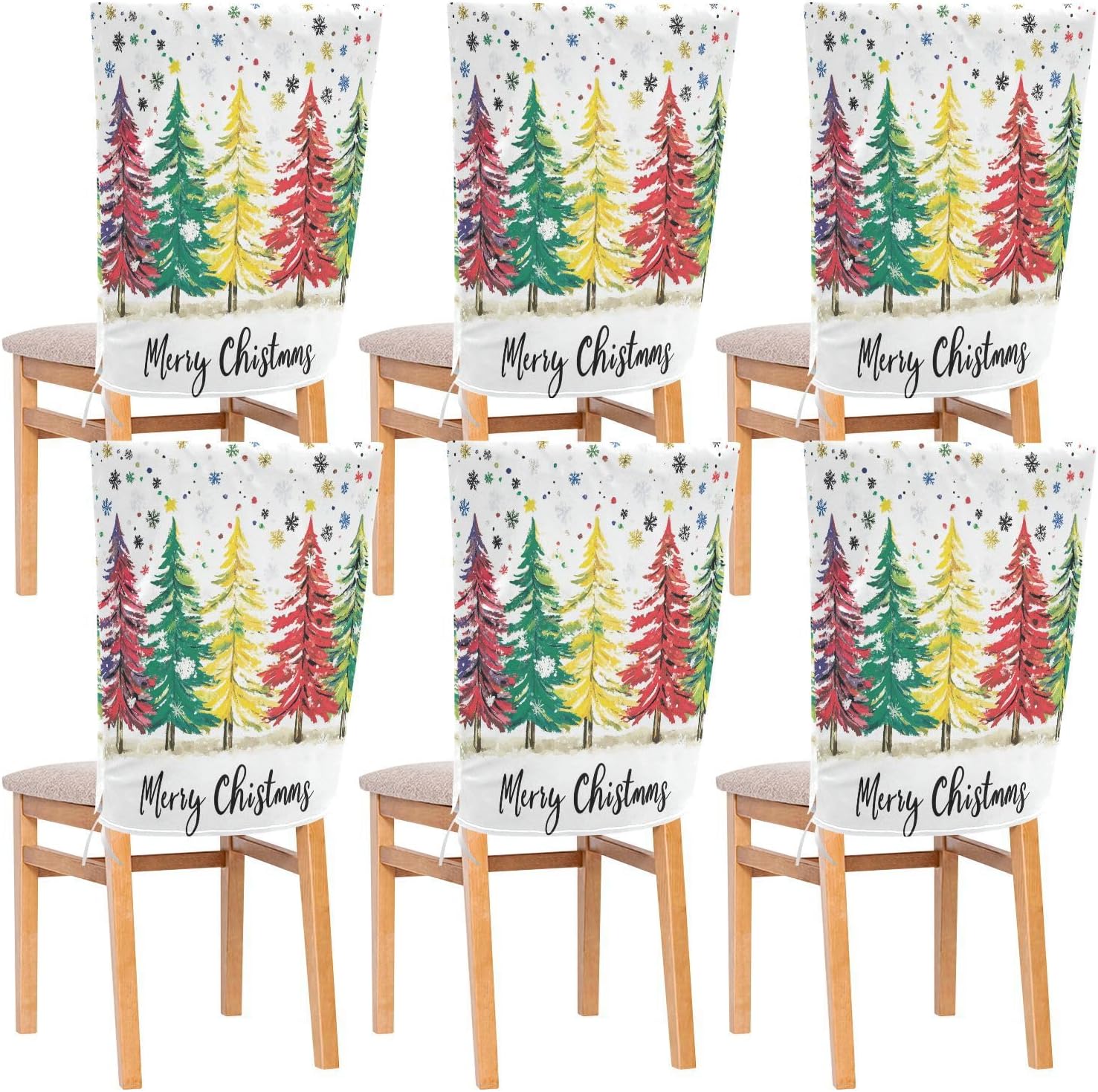 MNSRUU Christmas Chair Back Cover for Dining Room,Christmas Tree Chair Slipcovers Set of 6, Christmas Tree Chair Cover for Kitchen Hotel Holiday Party Decor,2