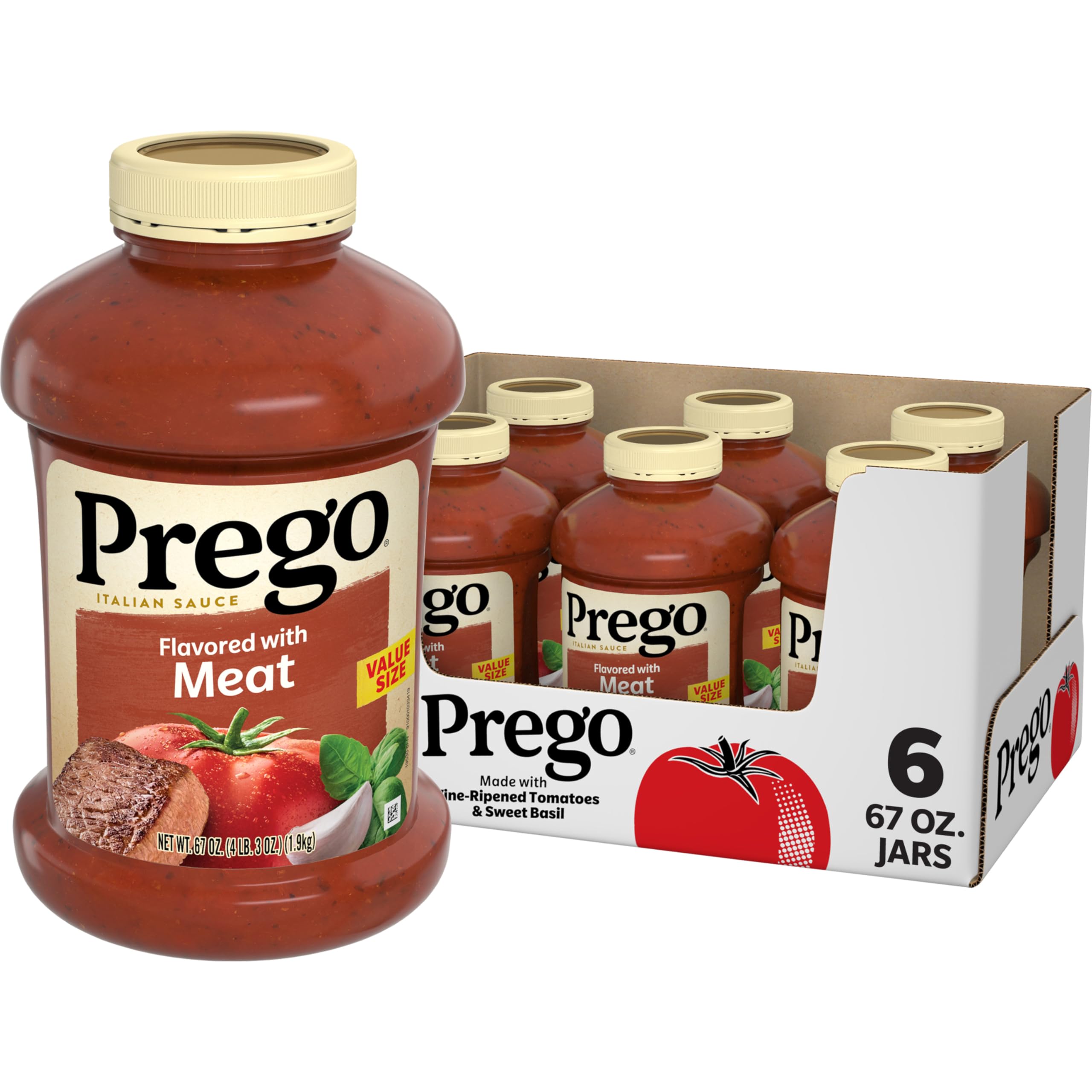 Prego Italian Tomato Pasta Sauce Flavored With Meat, 67 OZ Jar (Case of 6)
