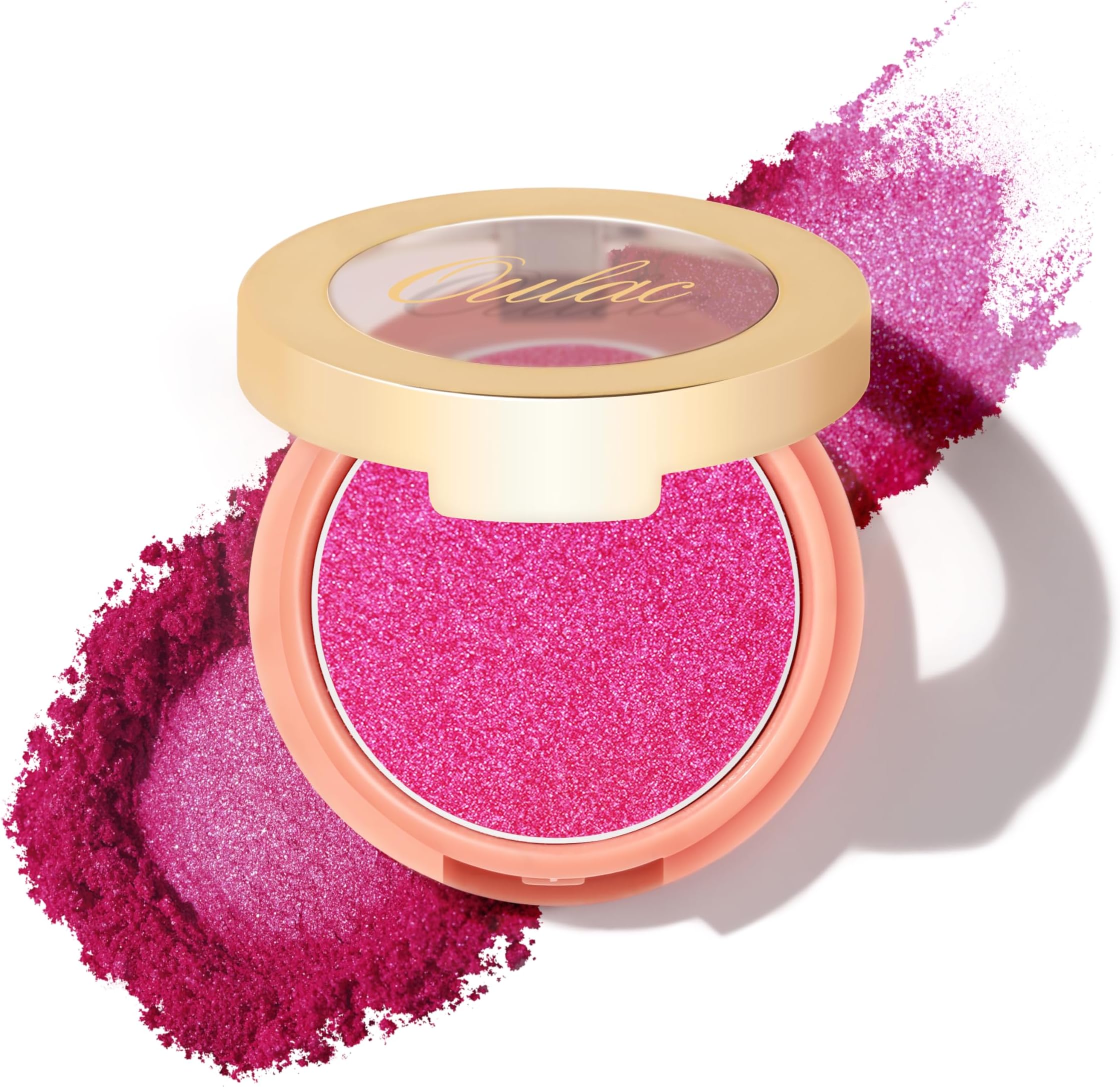 Oulac Fuschia Luminisers Powdery Blusher for Cheeks Face Glow,Brighten Skin As Highlighter Makeup, Shimmer Blusher,Buildable and Vegan Cosmetics,4.8g F12 Razzmatazz