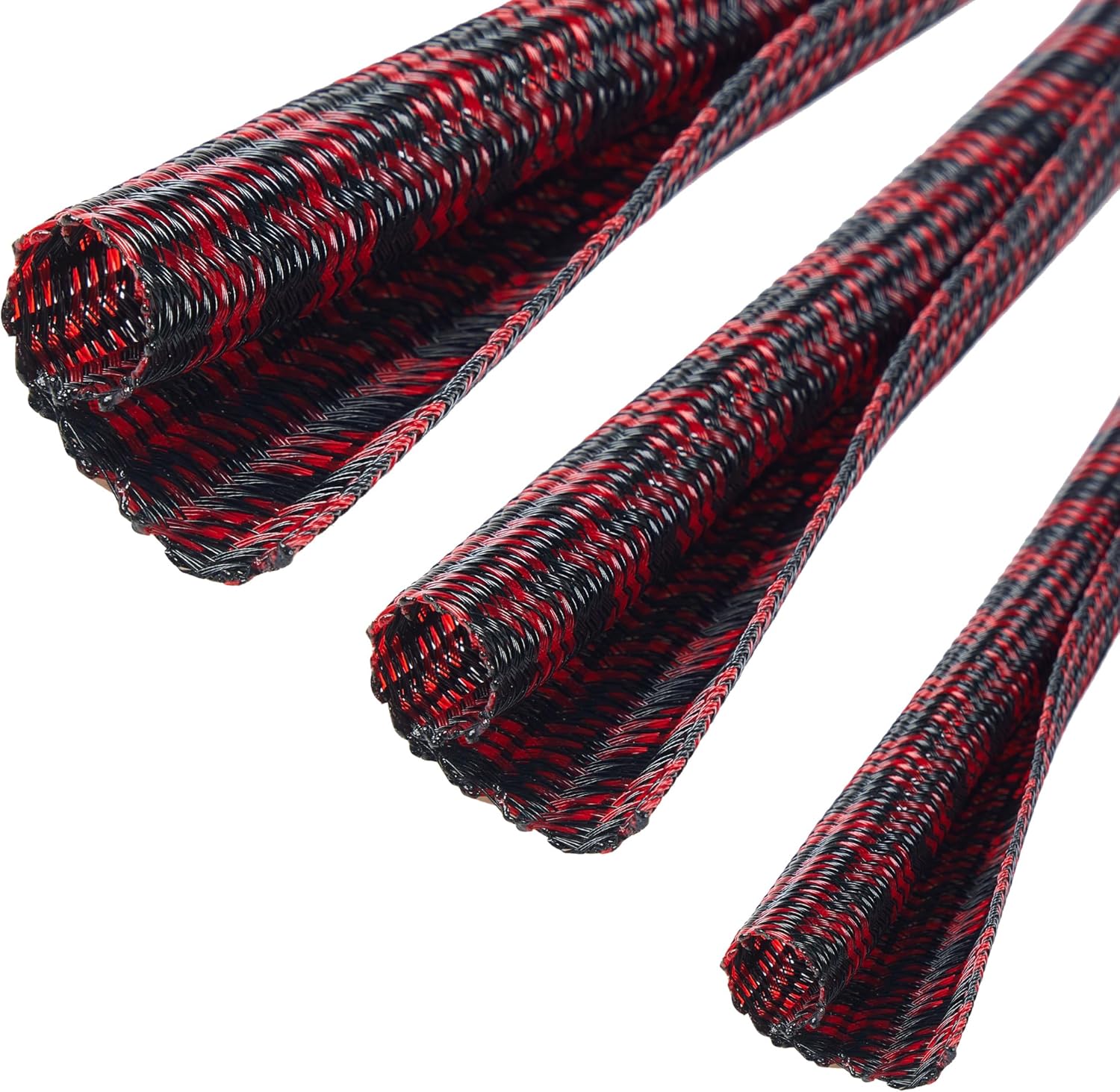 1/2-100FT Inch Split Cable Sleeve, Braided Wire Loom Cord Protector, Pet Chew Proof Wire Cover, Stylish Color Cable Management Wrap for Desk, TV, Home (Black Red)