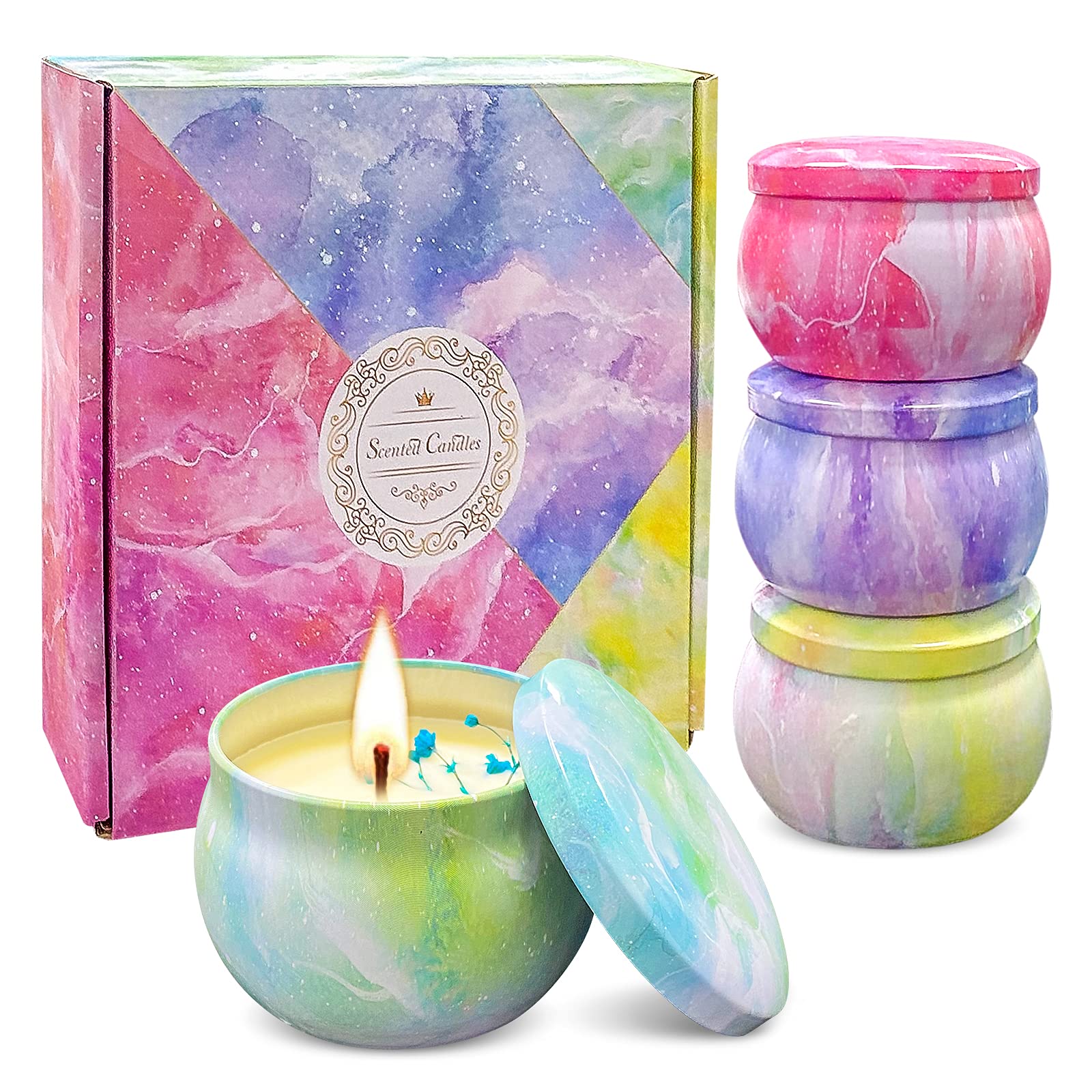 Amazon Co Jp Cheliya アロマキャンドル キャンドル 蓋付き ロウソク 四個セット 天然ワックス プレゼント 花びら付き お風呂 睡眠 誕生日 贈り物 Multi Colored 07 ホーム キッチン