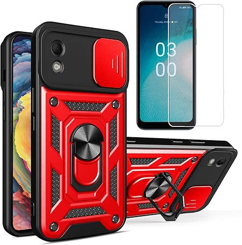 Nokia C110 - Funda compatible con Nokia C110 N156DL con protector de pantalla de vidrio templado, protección gruesa de policarbonato y poliuretano