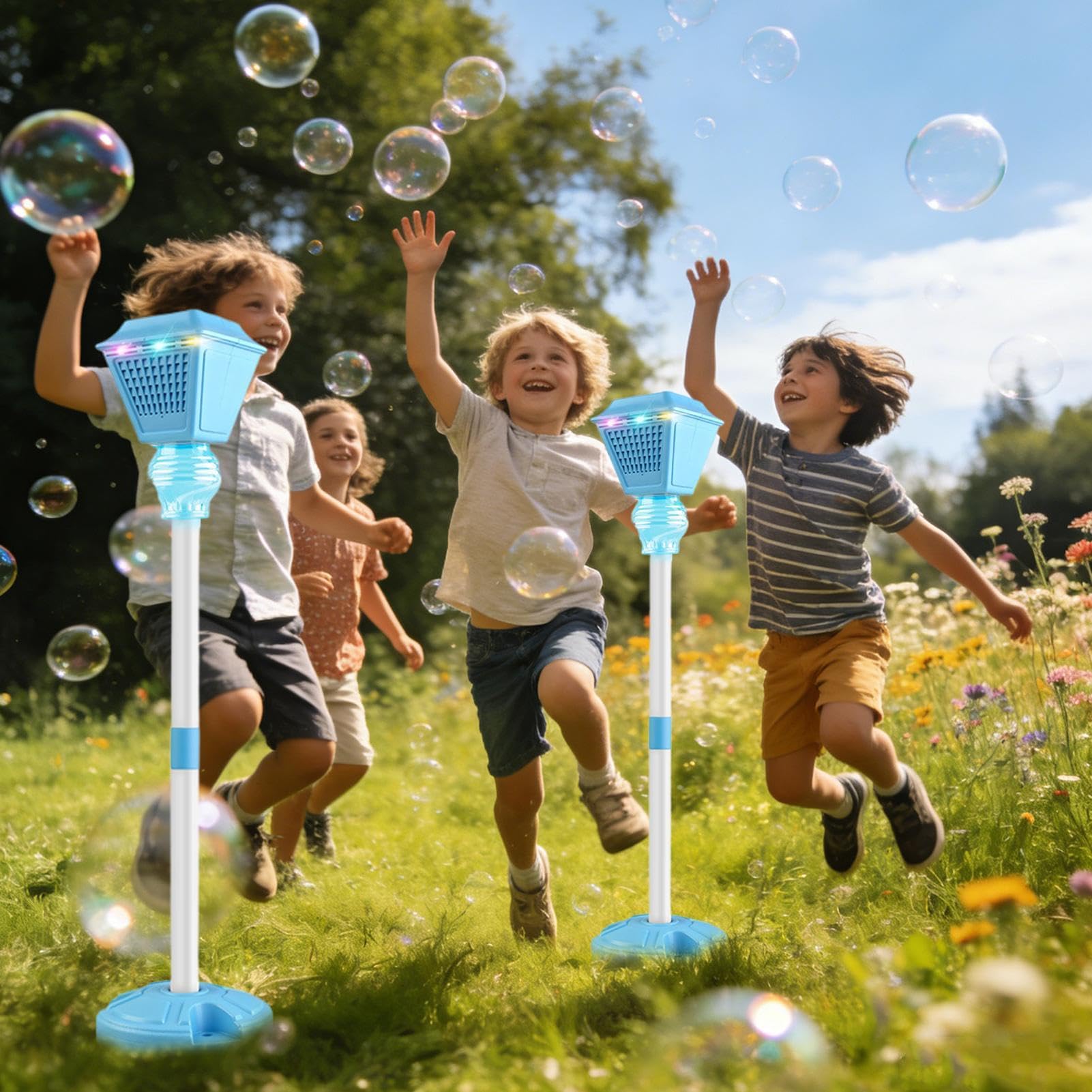 Máquina De Burbujas Con Soporte Juguete Jardín con Música | Soplador de Burbujas Eléctrico para niños niñas cumpleaños vacaciones jardín parque pícnics playa patio de