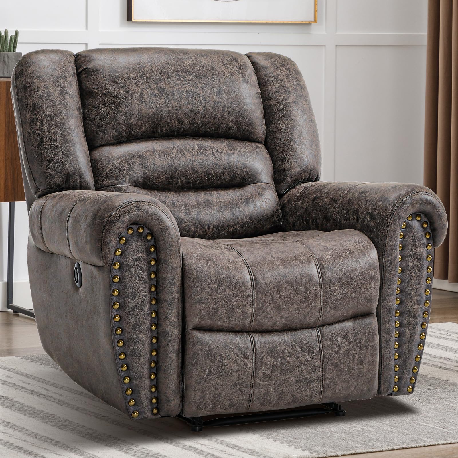 oversized recliner chair with soft padded armrests, extra wide and big & tall design for comfort, manual recliner rocking chair perfect for living room lounging and relaxation (incomplete box 1 only) 