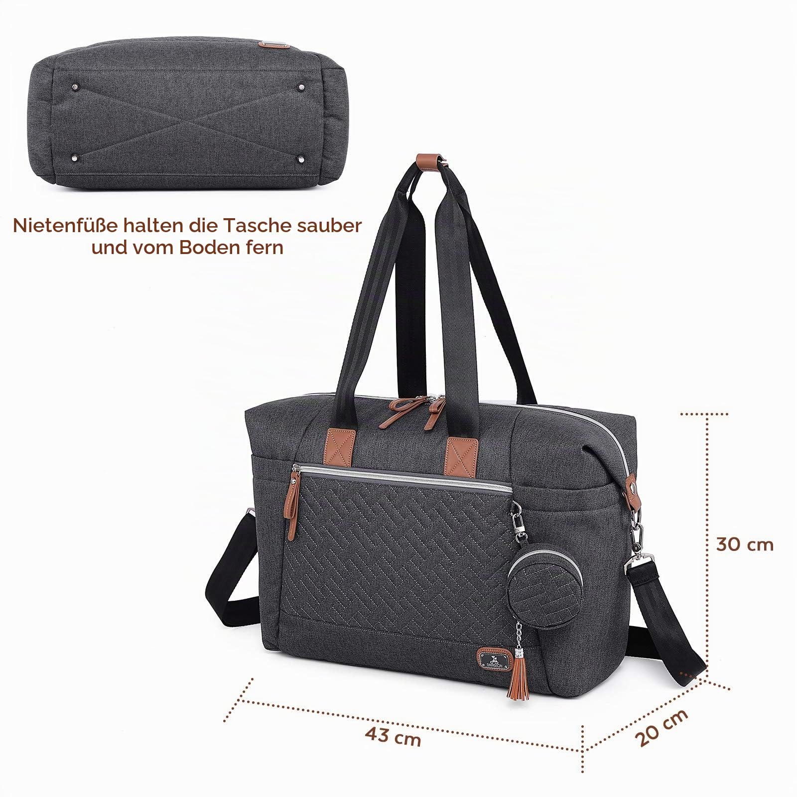 Dikaslon Wickeltasche mit Schnullertasche und Wickelunterlage, Große Reisewindeltasche für Mama und Papa, Multifunktions-Babytasche für Jungen und Mädchen (Dunkelgrau)