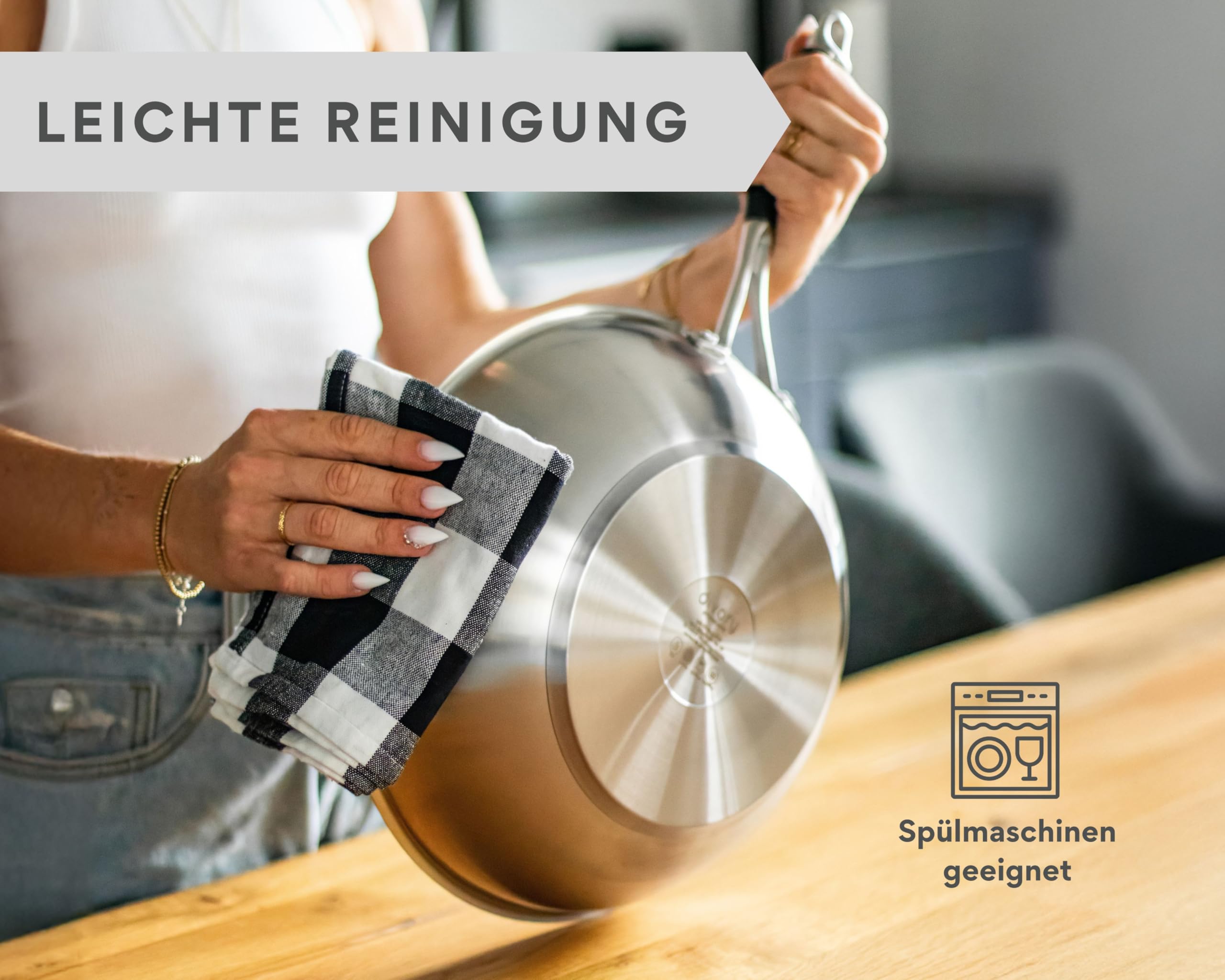 DIVORY Wokpfanne unbeschichtet 28 cm – ohne PTFE/PFOA, Wok Induktion geeignet, für alle Herdarten & Gasherd, große Pfanne aus Edelstahl, spülmaschinengeeignet (PURA, 28cm)