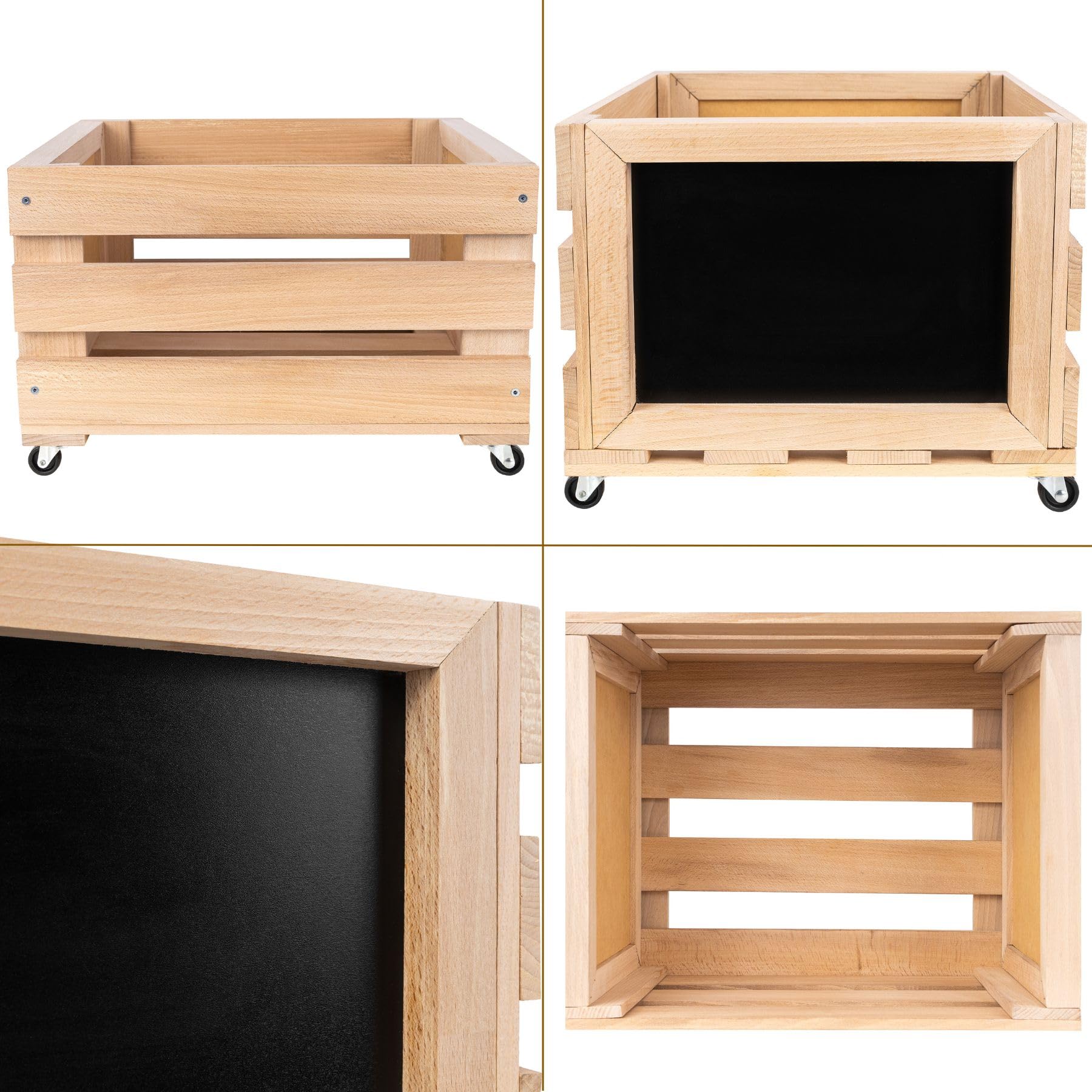 Creative Deco Porta Vinili con Lavagna e Ruote, 46 x 36 x 29 cm | In legno di faggio, con lavagna e ruote, capacità fino a 80 dischi, contenitore da terra