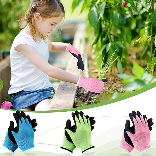 Miniatura 3 de Jeyiour 30 pares de guantes de jardinería para niños, guantes de trabajo antideslizantes para niños, guantes de seguridad suave con revestimiento de