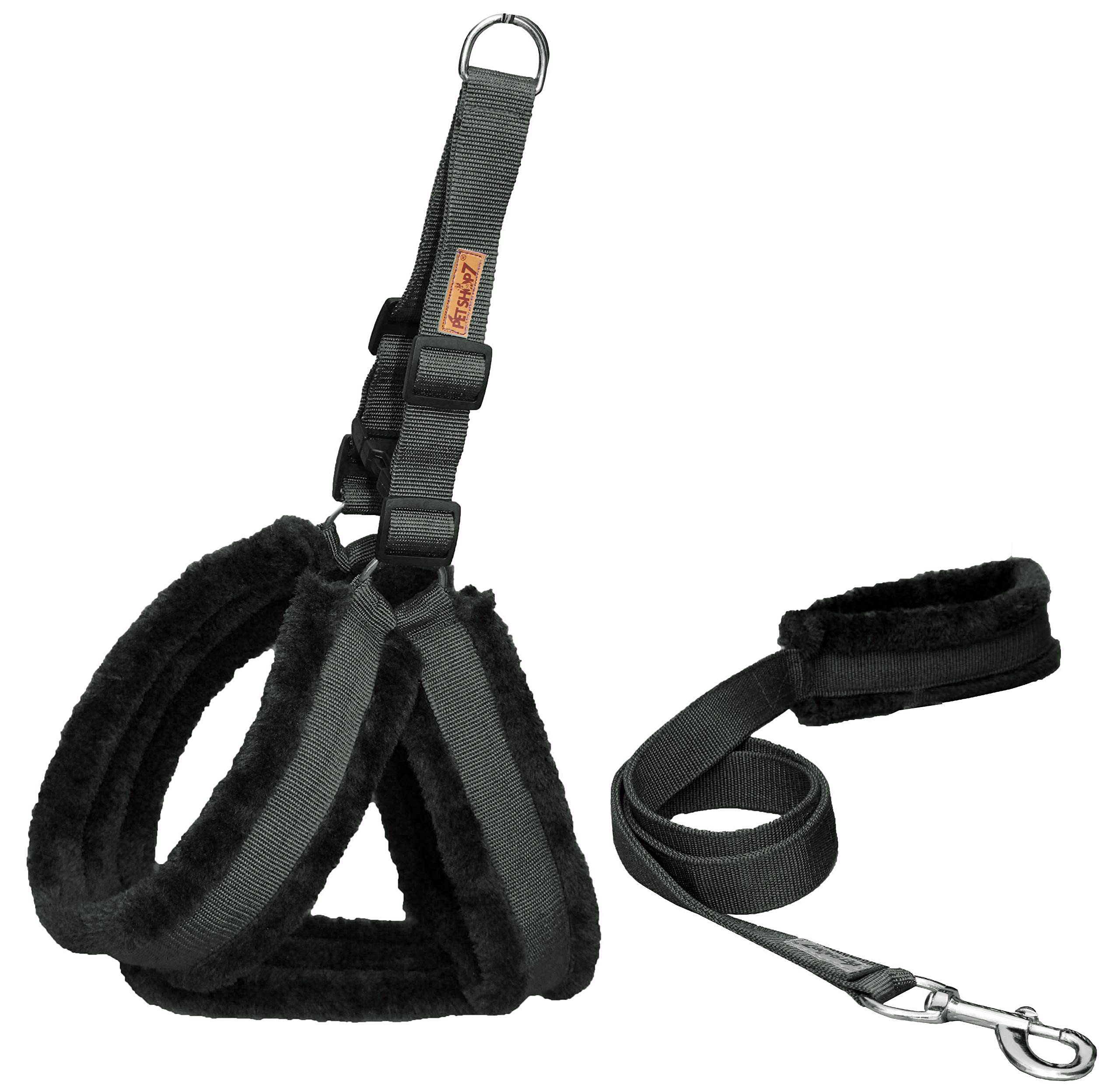 Petshop7 Premium Qualtiy Fur Padded Nylon Dog Harness & Leash Set Small (Chest Size - 23-28inch) Black (B083WKK7DF) Amazon Price History, Amazon Price Tracker