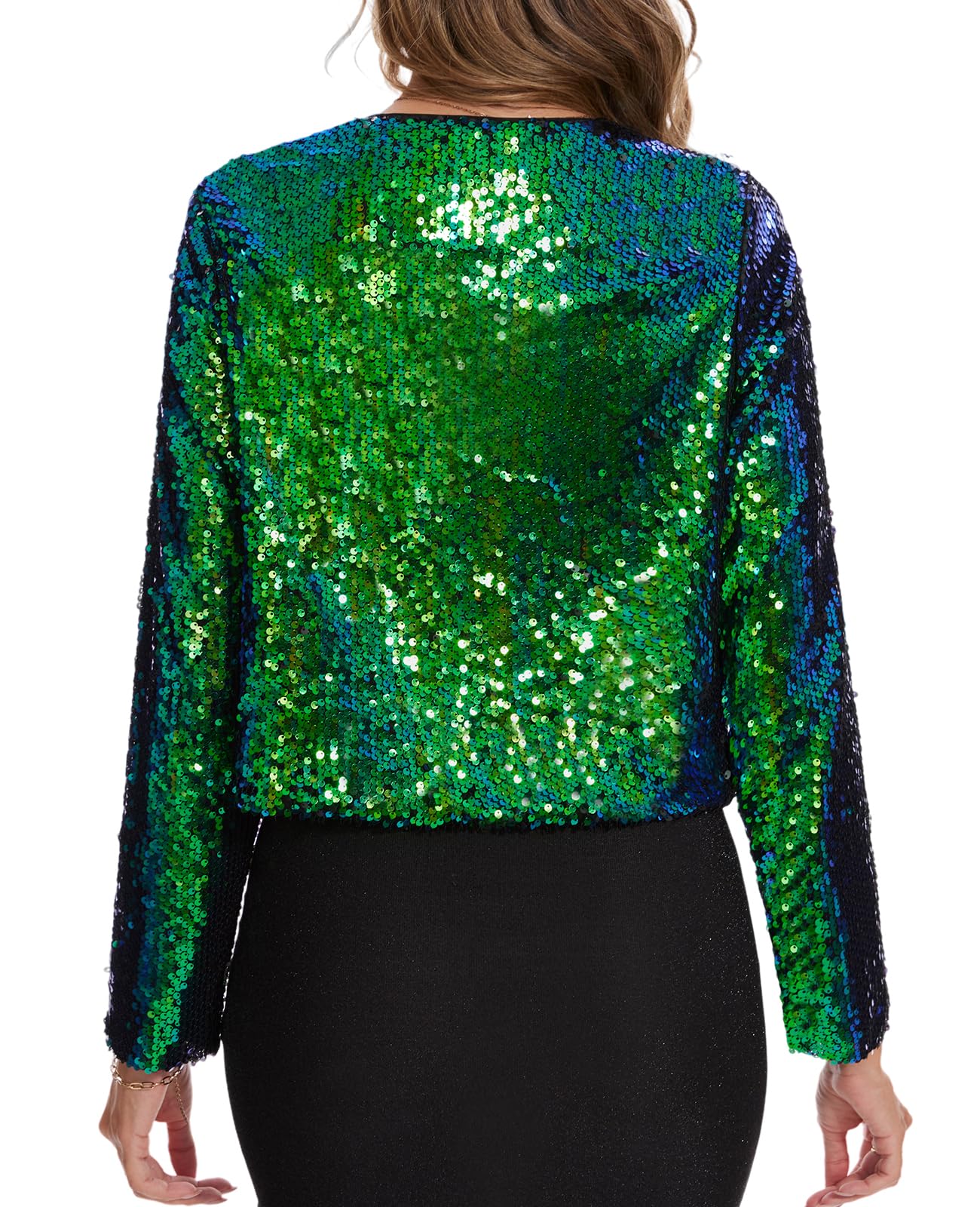 MINTLIMIT Cardigan à paillettes pour femme - Court - Ouvert - Manches longues - Boléro fin et élégant - Sans boutons - Veste boléro