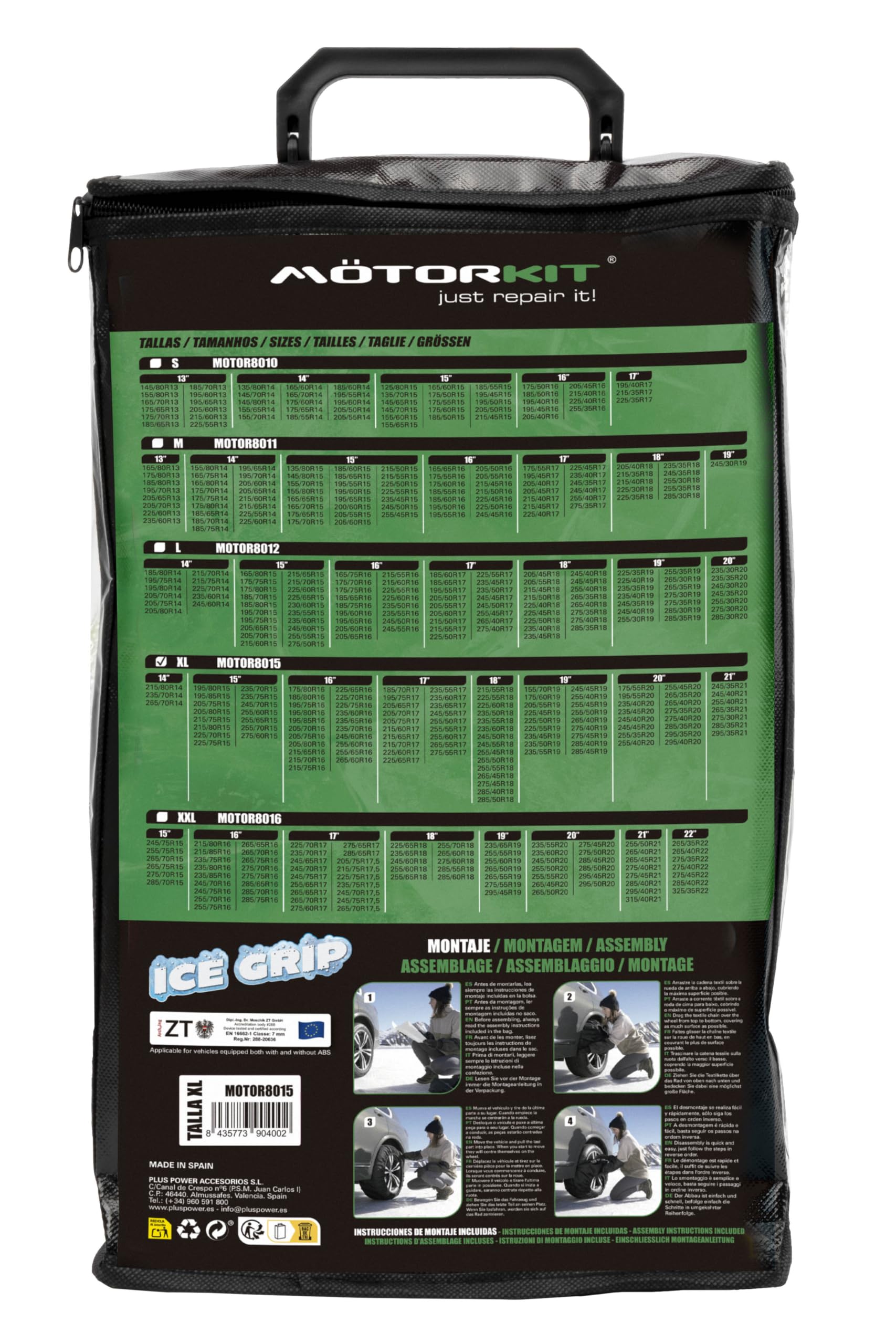 MOTORKIT MOTOR8015 Cadenas de nieve textiles