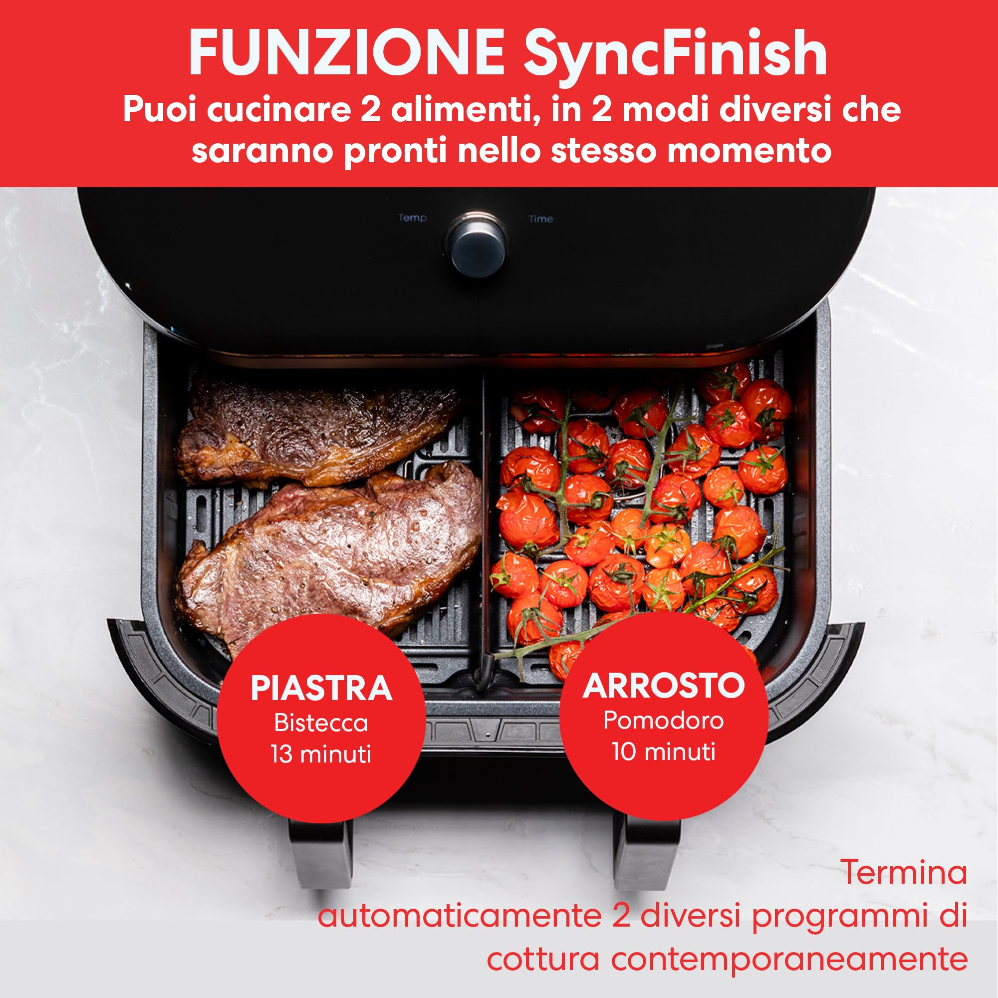 Instant VersaZone Friggitrice Digitale ad Aria in Acciaio Inox con Finestra 8,5L / XL Cassetto Modulare 2 zone, 8 programmi - Friggere, Cuocere, Arrostire, Grigliare, Disidratare, Riscaldare - 1700W