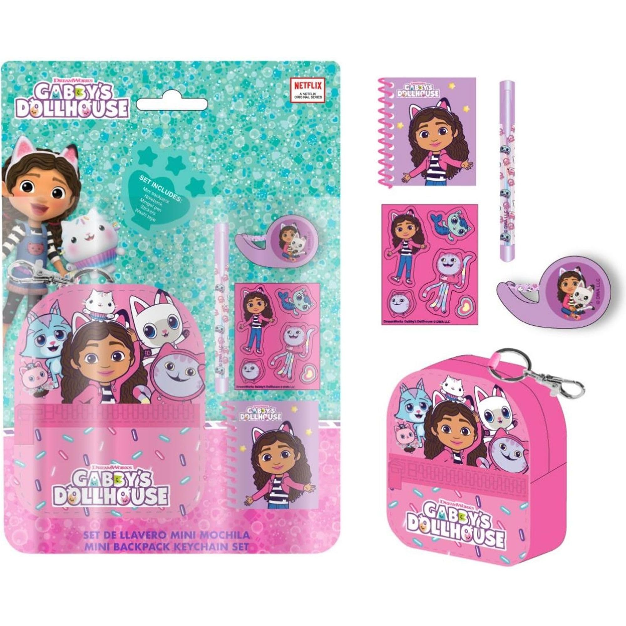 CERDÁ LIFE'S LITTLE MOMENTS Gabby's Dollhouse Stationery Set with Mini Backpack, Notebook, Pen and Stickers - Children's School Kit Complete with Accessories by Gabby's Dollhouse