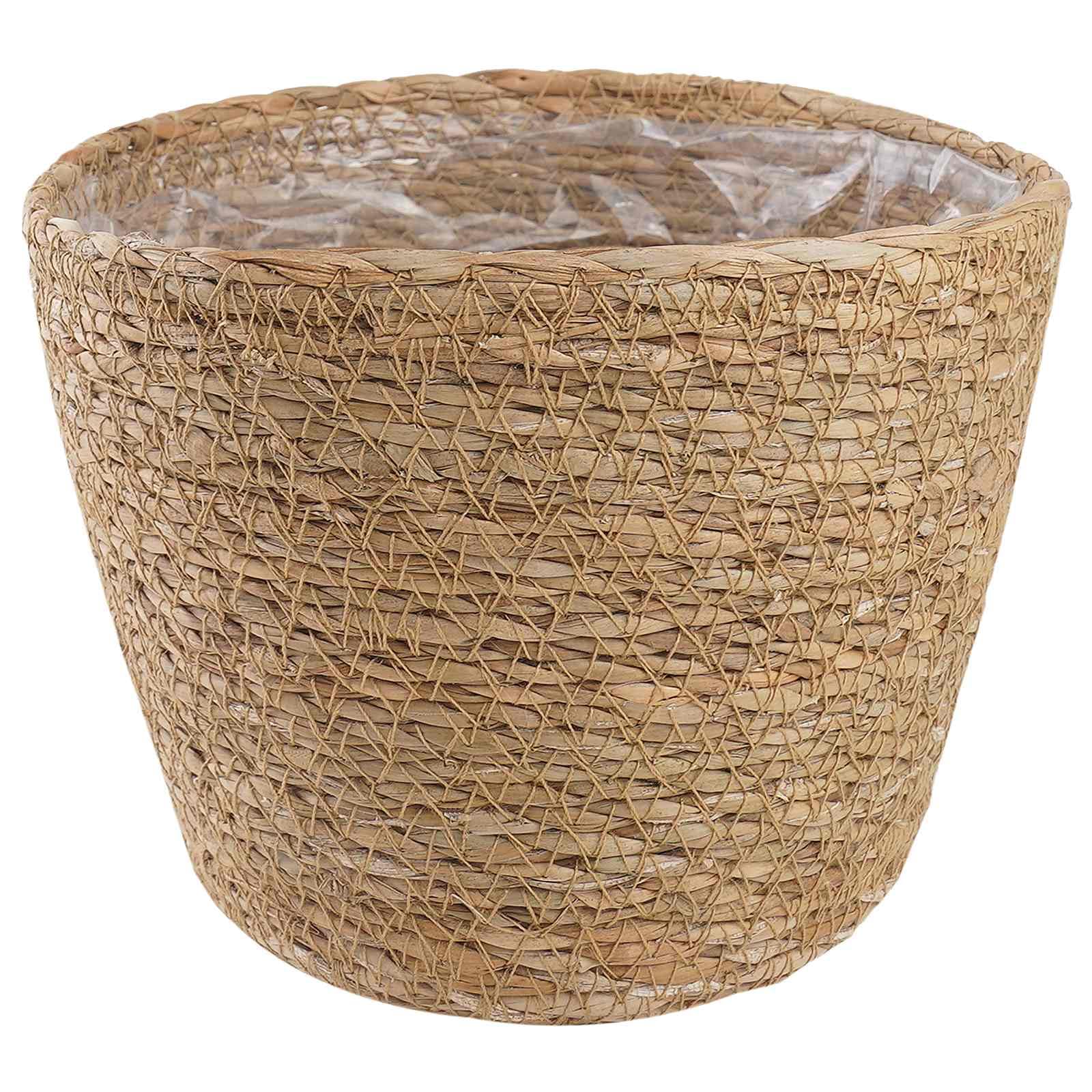 Paniers à Plantes en Herbe de Mer Lot de 3, Cache-Pots Tressés à la Main Style Naturel et Bohème pour Intérieur et Extérieur, Pots Cylindriques en Osier pour Salon et Terrasse, Ø26 x 19 cm