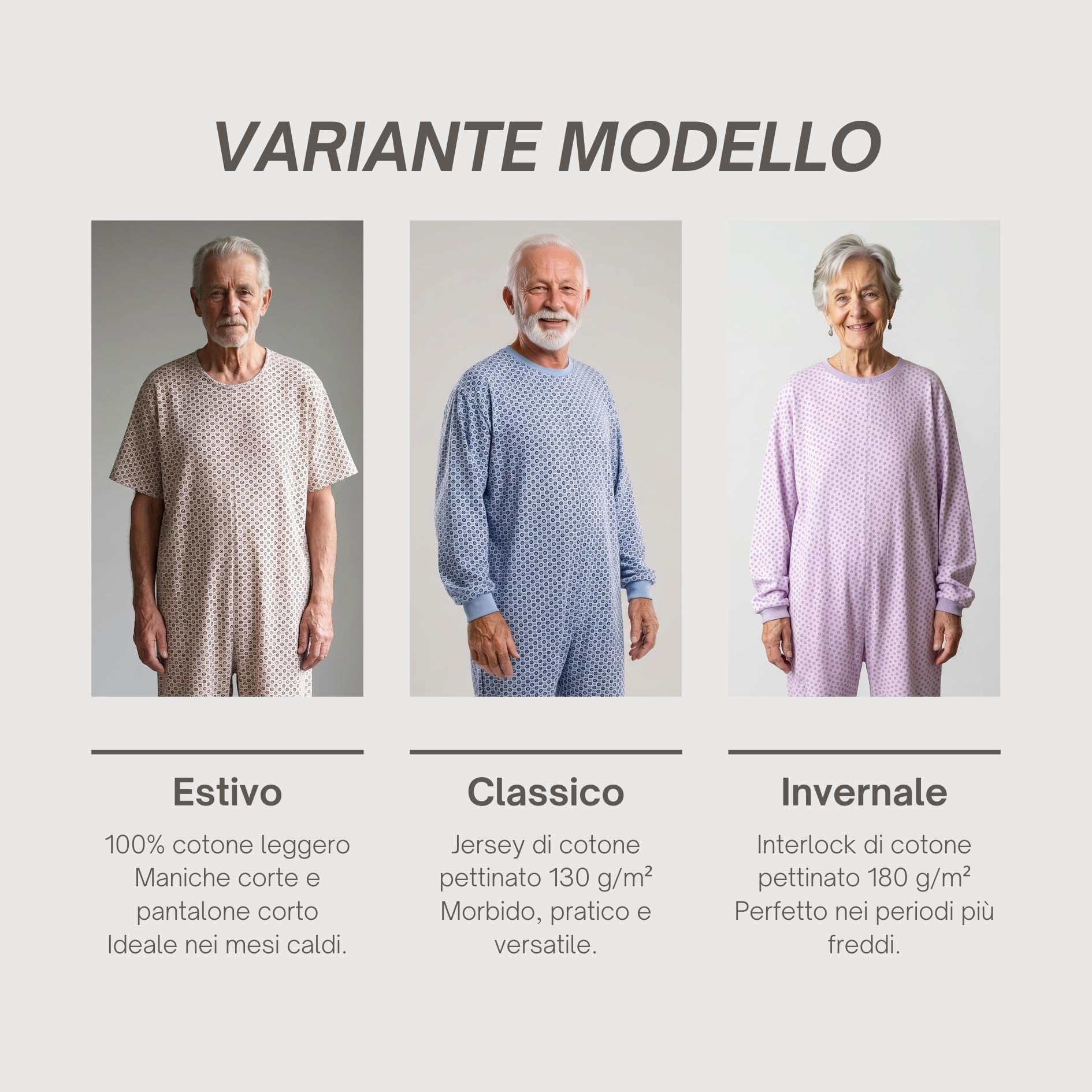 Pyjama intégral médical unisexe – Grenouillère adulte coton 100% – Pyjama dos zip seniors – Vêtements gériatriques confortables Made in Italy