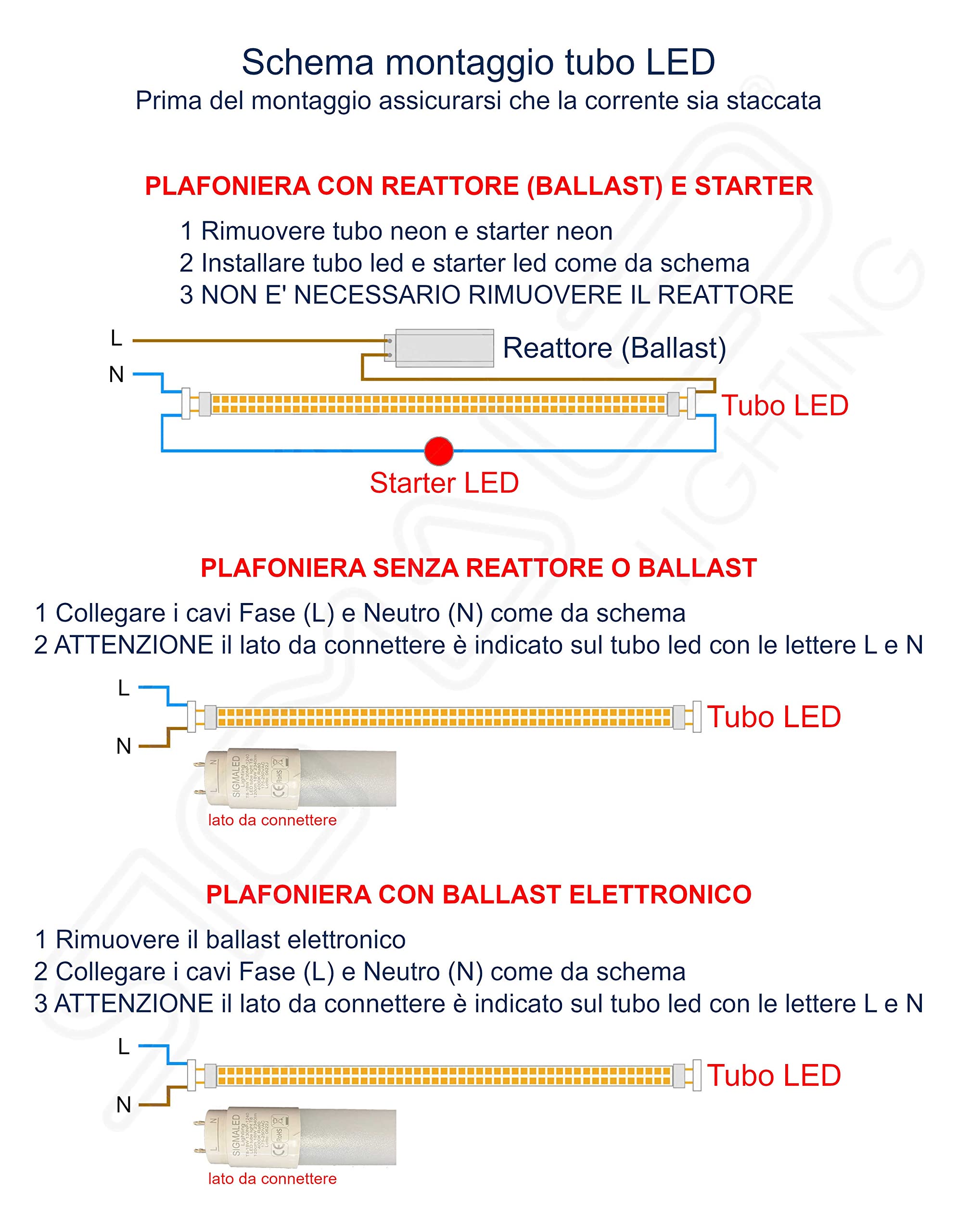Sigmaled lighting - TUBO LED T8 G13 60cm 9W PROFESSIONALE - Alta efficienza 1170lm (130lm/W) - Luce bianca FREDDA 6000K - Sostituisce neon 18W - Fascio 300° - LED starter fornito - PACK da 10
