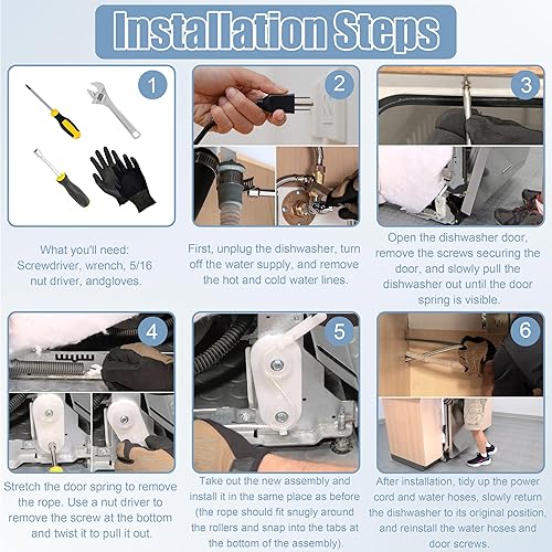 Miniatura 5 de Kit de enlace de equilibrio de puerta de lavavajillas para 8194001 Whirlpool Kenmore KitchenAid 8194001VP 8270018 1059756 AP3775412 PS972325