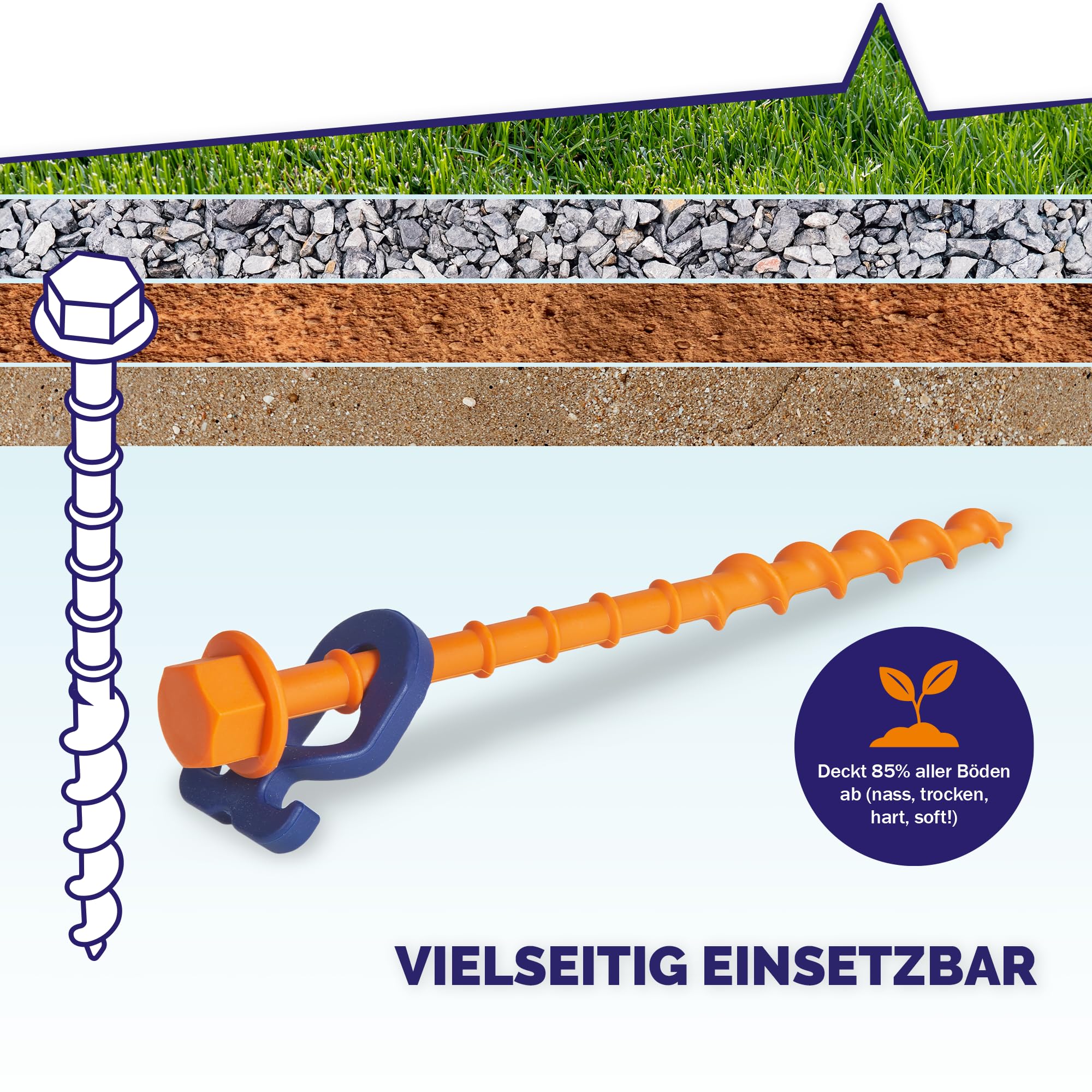 Peggy Peg – 12 Stück Schraubheringe Normal 20cm – Erdschrauben für weiche bis Harte Böden (85% Aller Böden) – Zeltheringe ideal für Camping & Outdoor – Zeltbefestigung für Planen, Vorzelte, Pavillons