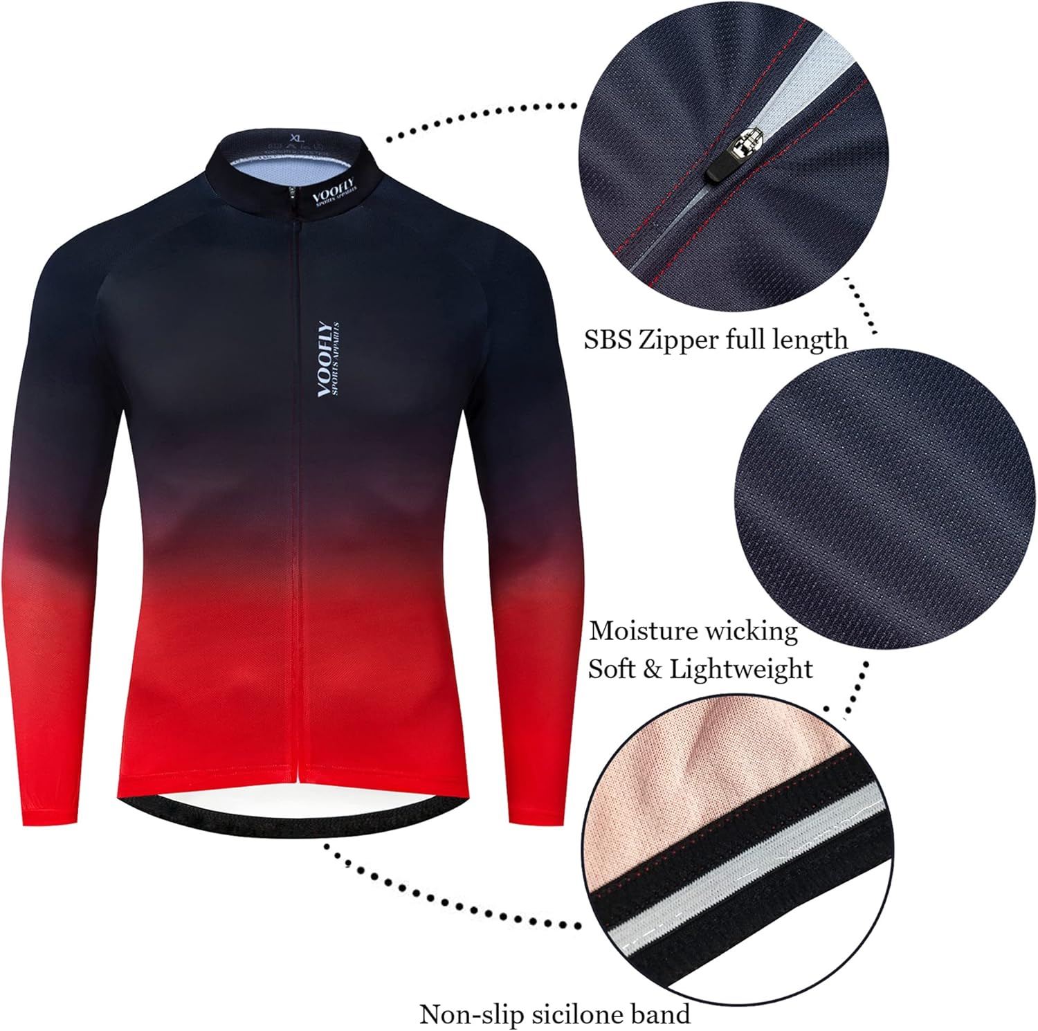 Mens Bike Jersey Long Sleeve Cycling Shirts with Pockets Reflective Full Zipper MTB Bicycle Wear Mens Bike Jersey Long Sleeve Cycling Shirts with Pockets Reflective Full Zipper MTB Bicycle Wear