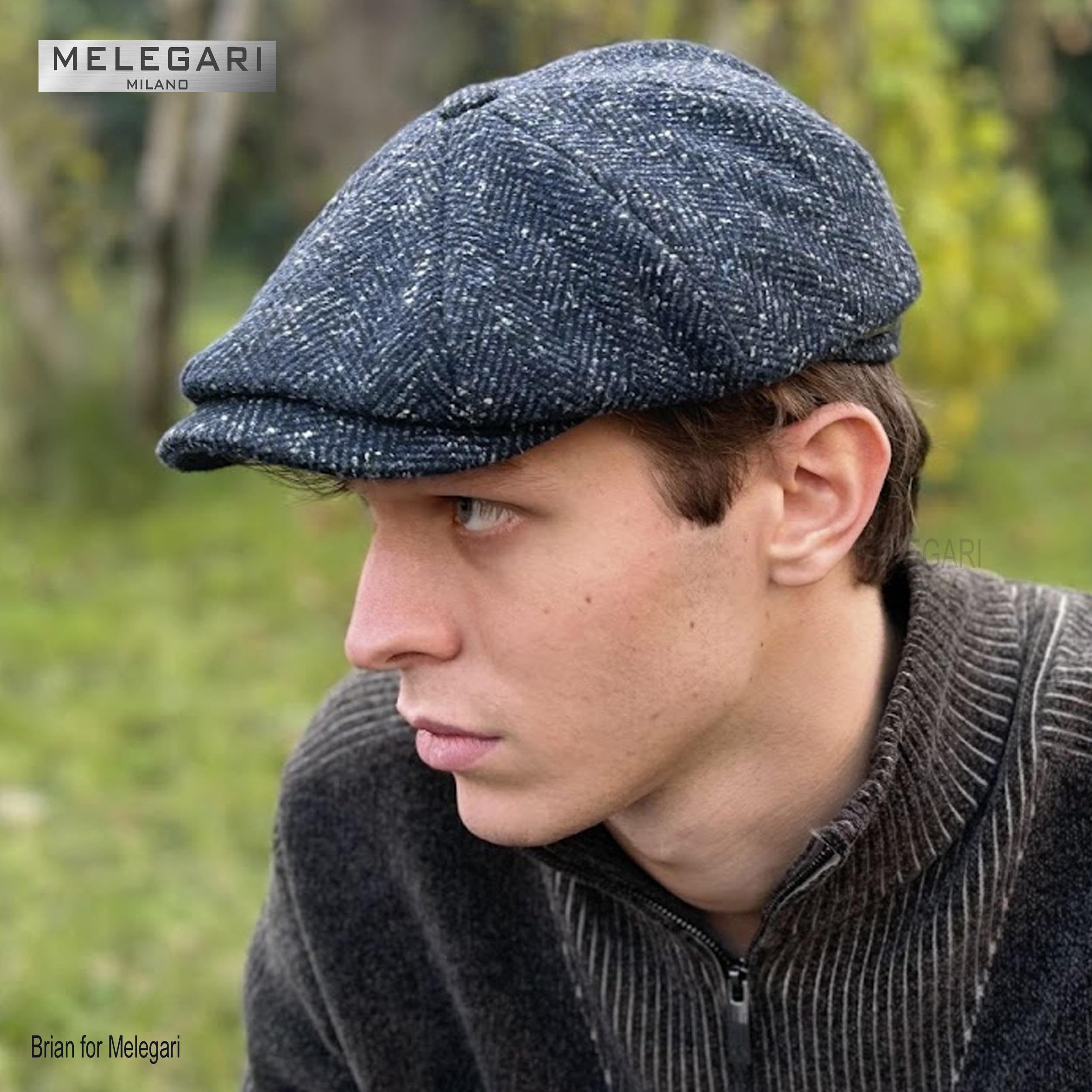 Melegari Czapka Gloucester | Newsboy Donegal Tweed Cap | Wyprodukowano we Włoszech | Mężczyźni/Kobiety | Jesień Zima