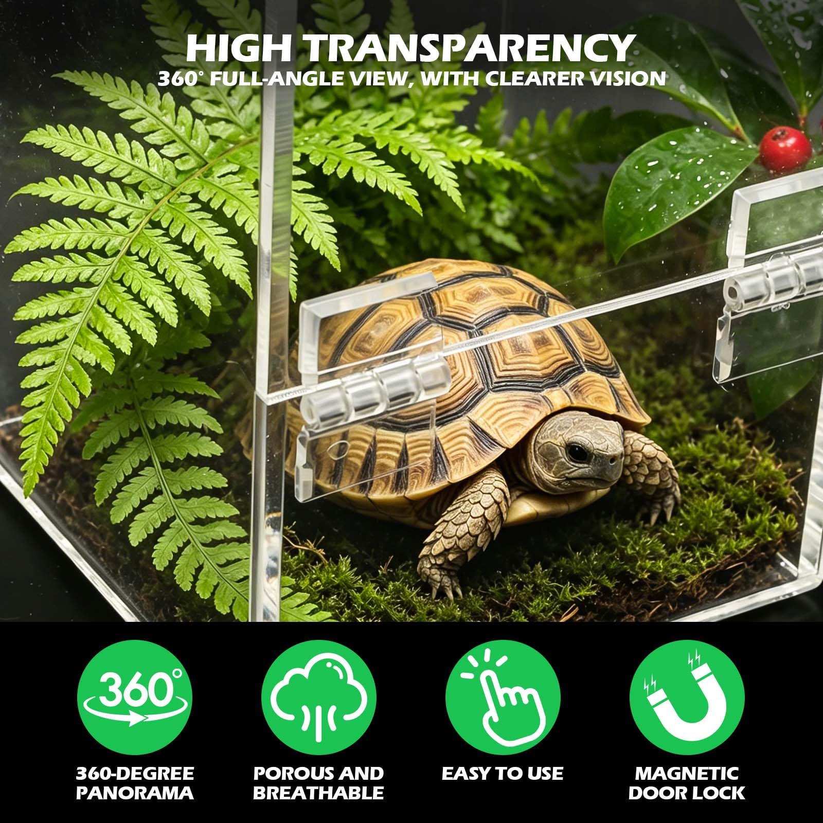 Akrylowe terrarium mini faunarium dla skaczących pająków, wysokie 8 × 8 × 15 cm, akrylowe pudełko do karmienia owadów z wentylacją, 360° przezroczyste pudełko hodowlane dla ślimaków, ptaszników