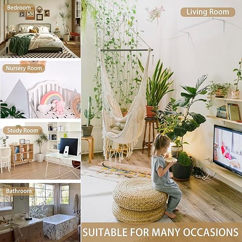 Miniatura 6 de Artilady Estante colgante de pared de macramé, paquete de 2 estantes de madera, decoración bohemia con borlas y cuentas de madera, estantes