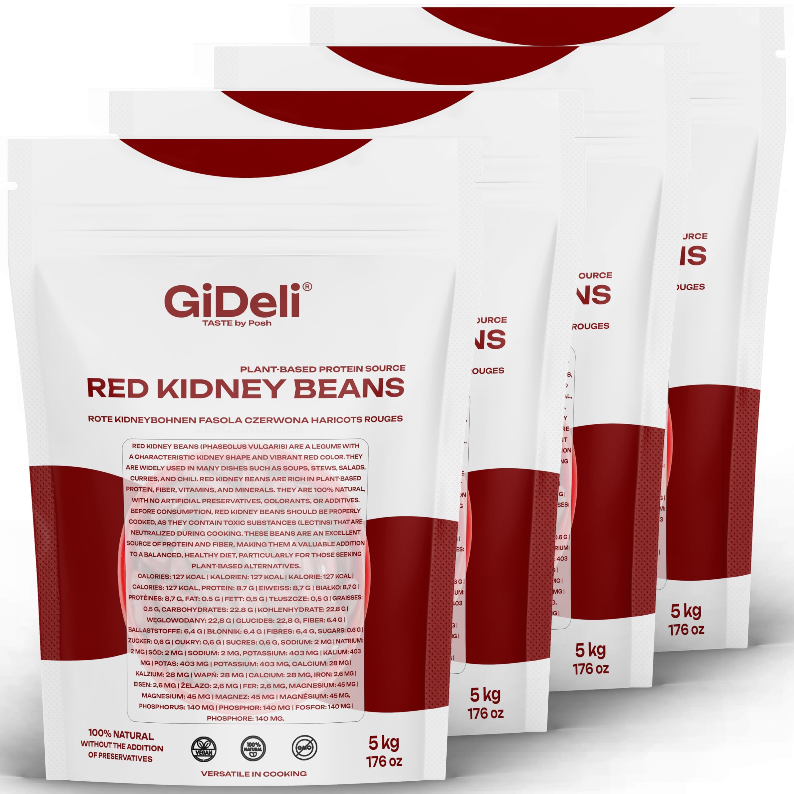 GiDeli Kidneybohnen Getrocknet 4 x 5kg - Rote Bohnen - Veganes Protein, hoher Ballaststoffgehalt - ohne Salz, ohne Zuckerzusatz - für Chili con Carne, Bowls, Tacos