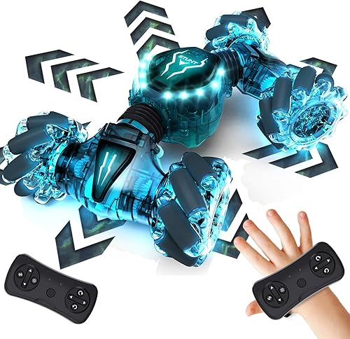 Tecnock Auto de control remoto para niños y niñas, 2.4 GHz 4WD con detección de gestos RC Stunt Car Toys 360 giratorio doble cara controlado mano