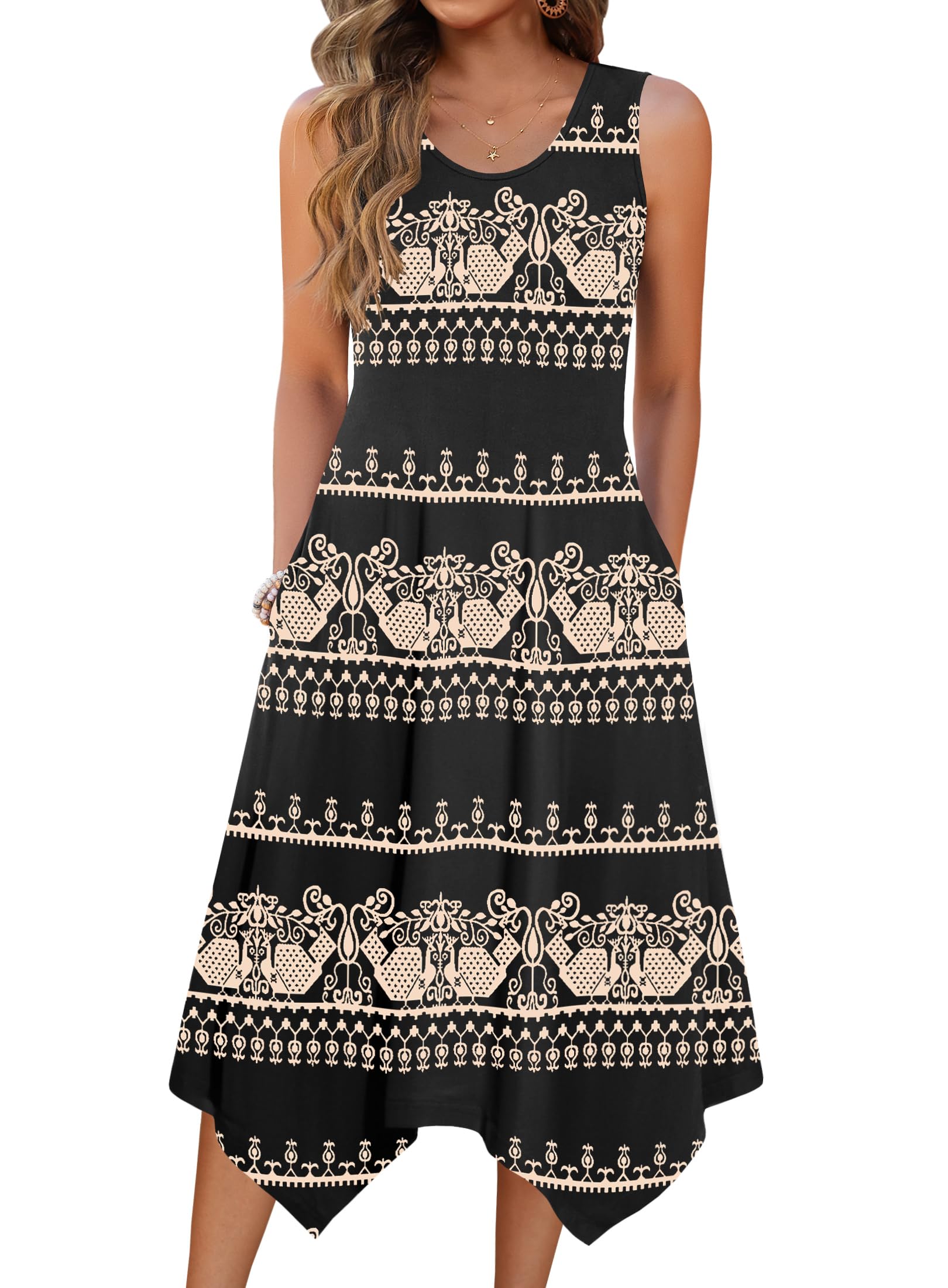 Zeagoo Womens Casual Dress for Summer Tank Dress Loose Flowy Beach Dress with Pockets Hankerchief Flare Midi Sundress 2026
