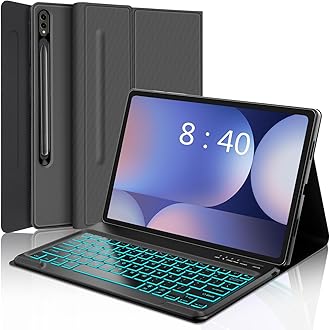 Keyboard Case for Samsung Galaxy Tab S10+ Plus/ S9FE Plus/ S9 Plus/ S9+ /S8+ /S8 Plus /S7 FE /S7 Plus /S7+ 12.4 Inch, 7 Colors Backlit, Smart Detachable Wireless Keyboard Case with S Pen Holder Grey