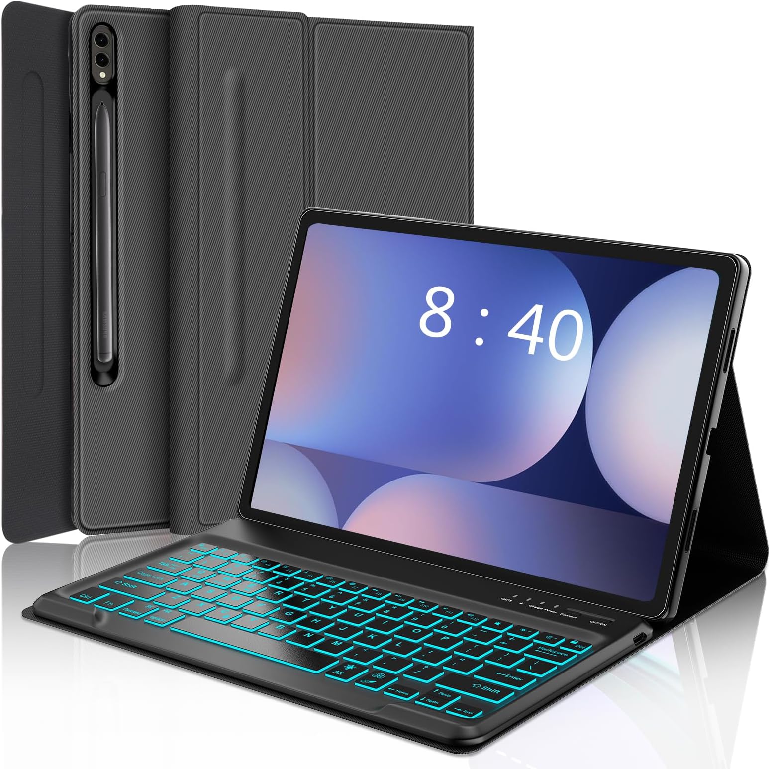 Keyboard Case for Samsung Galaxy Tab S10+ Plus/ S9FE Plus/ S9 Plus/ S9+ /S8+ /S8 Plus /S7 FE /S7 Plus /S7+ 12.4 Inch, 7 Colors Backlit, Smart Detachable Wireless Keyboard Case with S Pen Holder Grey