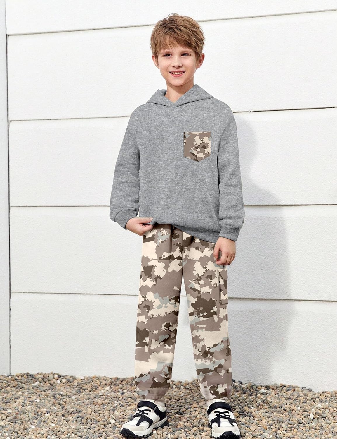 KANGKANG Boys Clothes Two Piece Long Sleeve Hooded Sweatshirt Top Camouflage Sweatpants Fall Outfits Winter Clothes Set 6-16Y - Image 2