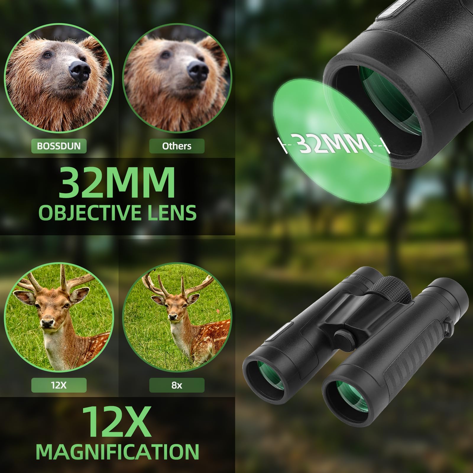 Jumelles à Prisme de Toit pour Adultes, Jumelles Compactes Portables et Etanches avec Vision Nocturne à Faible Luminosité, pour l'observation des Oiseaux, la Chasse, Les Voyages, Les Concerts (b)