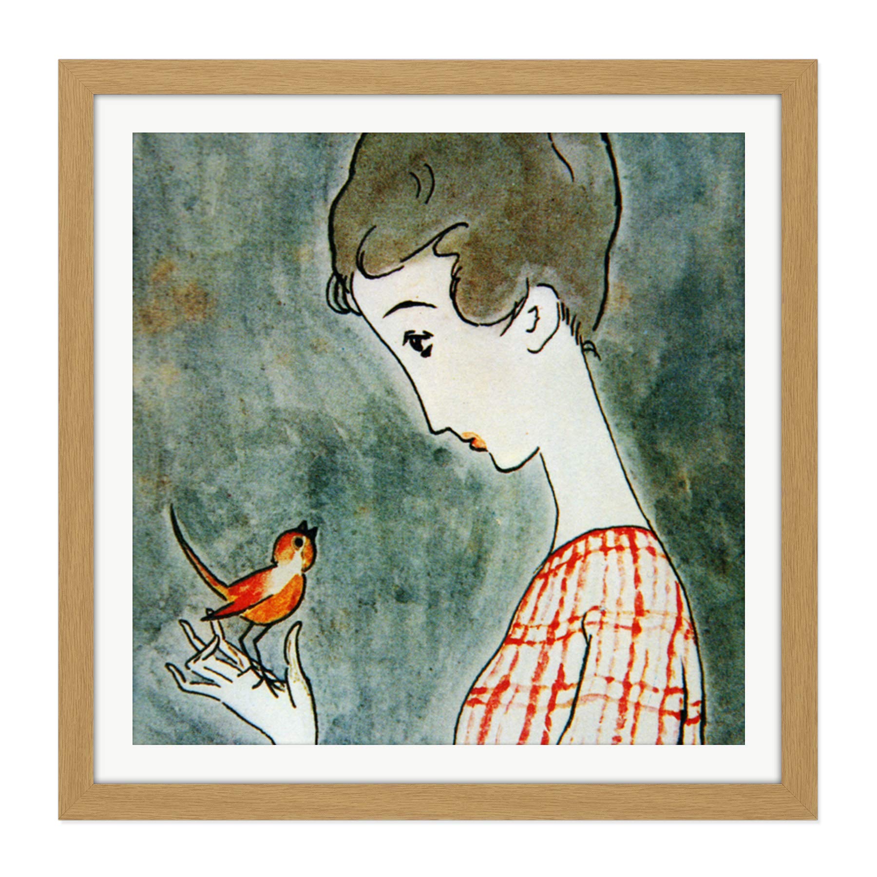 Artery8 Takehisa Red Bird Japanese Painting Square Wooden Framed Wall Art Print Picture 16X16 Inch