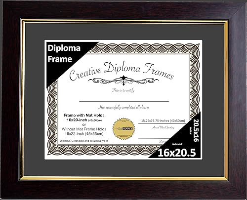 Vista 65 de Creative Picture Frames Marco de diploma de caoba de 10 x 13 con borde dorado, incluye caballete de vidrio blanco y ganchos de pared instalados