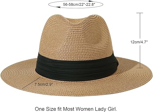 Miniatura 19 de Lanzom - Sombrero de paja playero para mujer, de ala ancha, plegable, estilo Fedora, UPF50+
