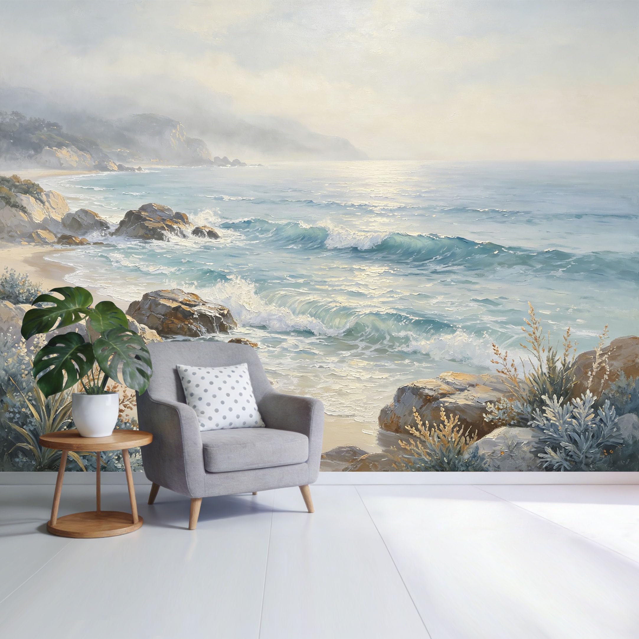 Custom Size Wall Mural Coastal Ocean Waves Rocky Beach Sunrise Landscape SelfAdhesive Wall Fabric Removable Wallpaper for Home Office Decor