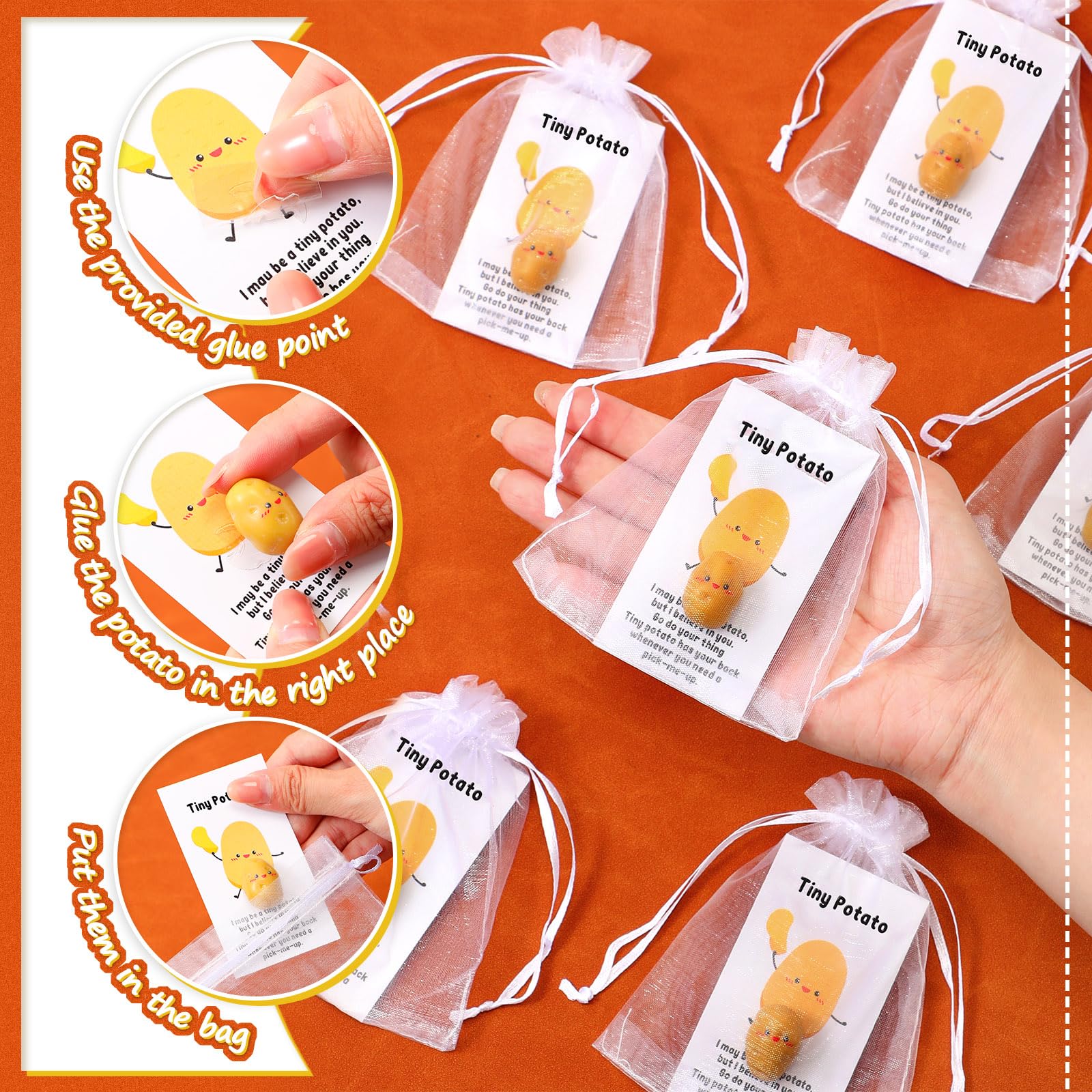 HyDren 20 Sets Inspirational Potato Plush Toys – Funny Positive Potato With Encouragement Cards & Organza Bags, Employee Appreciation, Graduation Gifts