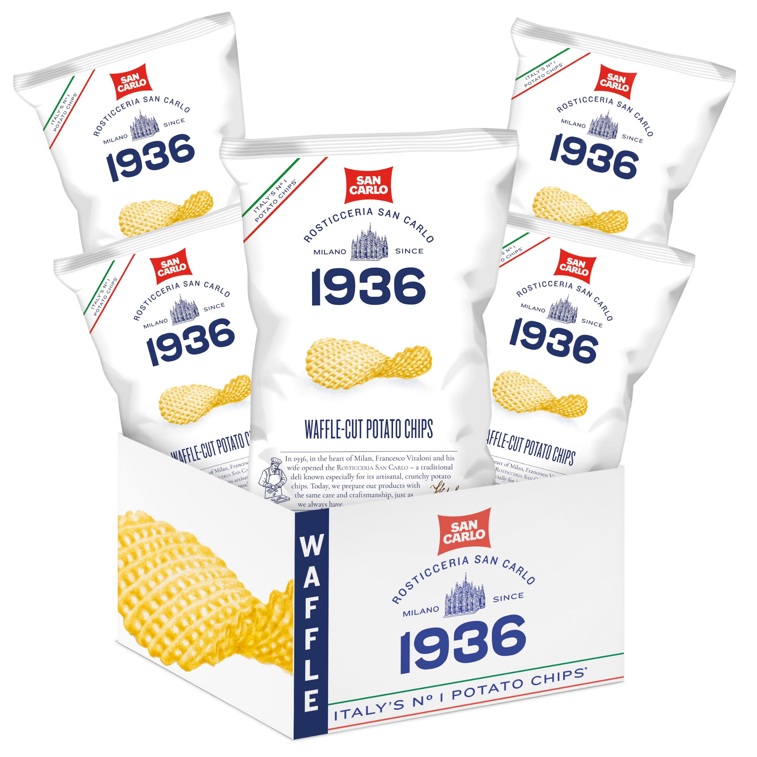 San Carlo n°1 Italian Potato Chips - Waffle Potato Chips Multi Pack 5x150g