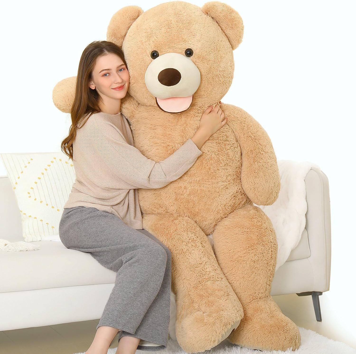 MorisMos 51 inch Smile Giant Teddy Bear, Large Stuffed Bears with Big Footprints, Big Stuffed Animals Cuddly Plush Gifts for Girlfriends, Boyfriend, Brown Light Brown 51 inches