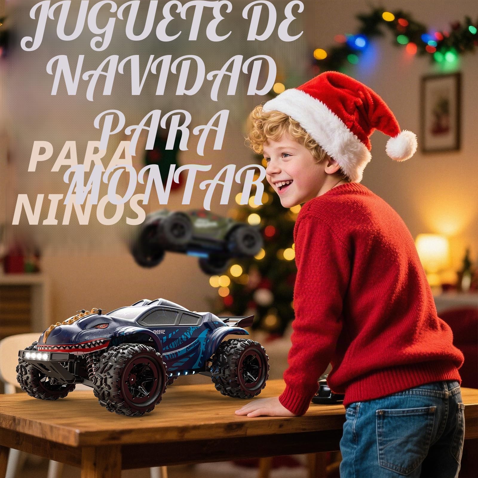 DEERC 9308E 1:16 Coche Teledirigido Monster Truck Rápido 40 KM/H, Camión RC Dinosaurio 4 Ruedas Motrices Alta Velocidad, Coche RC Todo Terreno 2,4 GHz con 2 Baterías y 2 Carcasas para Niños