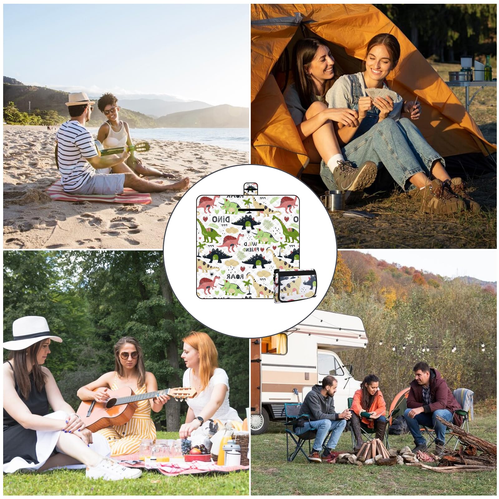 Tappetino da picnic 2 mx2m (dinosauro) - Coperta da Picnic - Picnic Blanket Impermeabile e Pieghevole | Coperta Picnic Lavabile per Spiaggia, Campeggio, Giardino, Parco