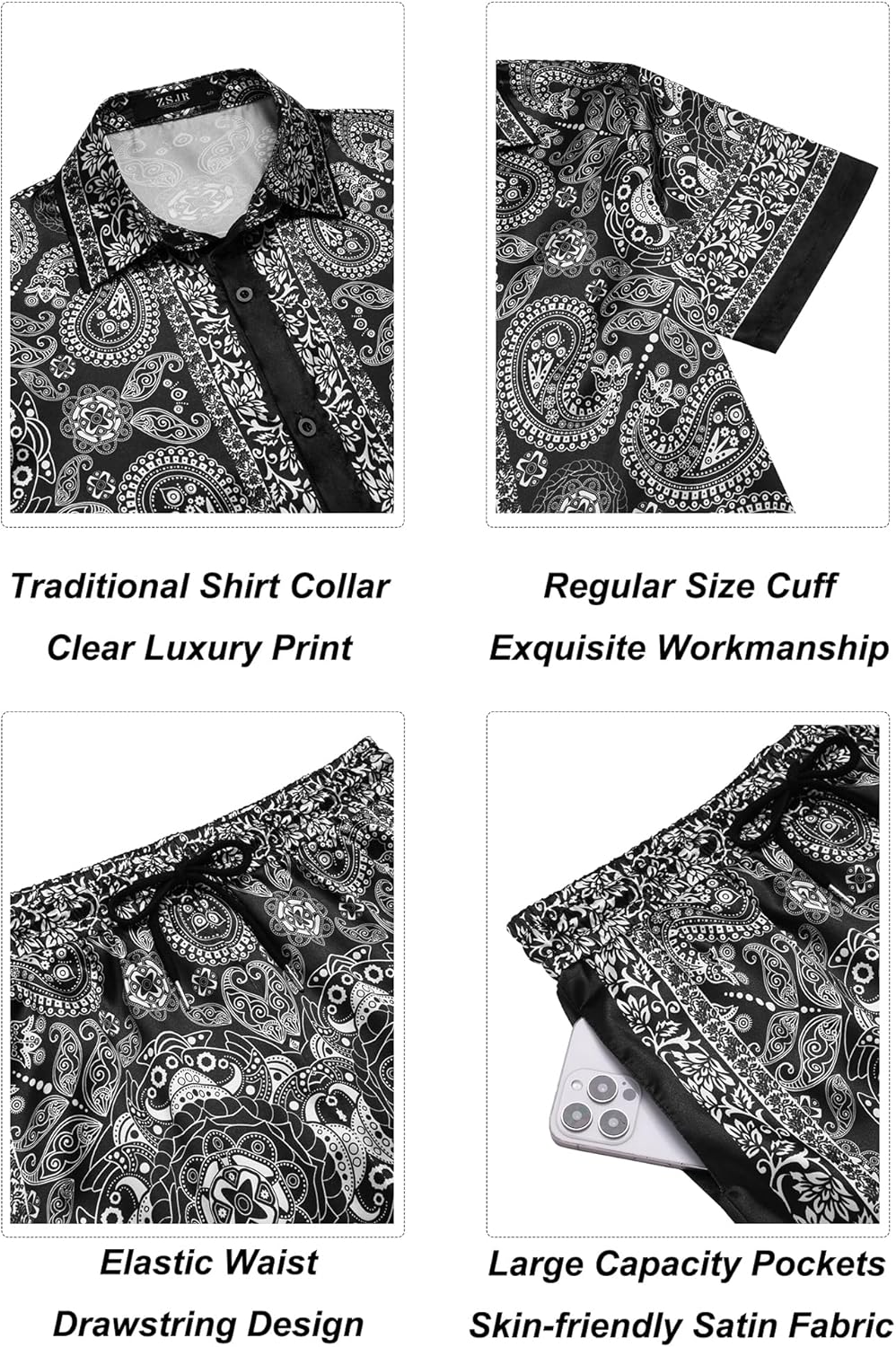 Mens Hawaiian Shirt Sets Satin Silk Casual Button Down Shirts 2 Piece Luxury Summer Beach Outfits for Men - Image 6