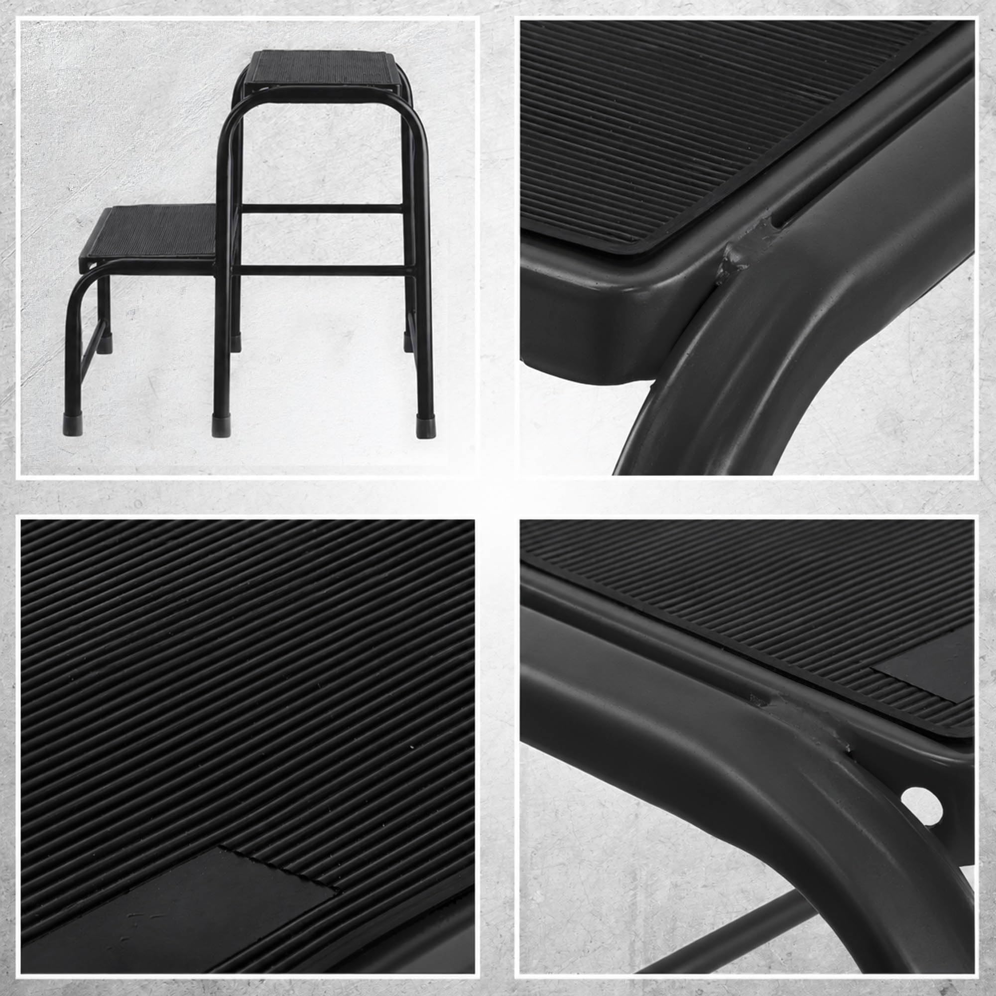 KADAX Taburete de acero, escalera doméstica de hasta 150 kg, taburete de transporte con patas antideslizantes, escalera doméstica, taburete de aluminio (2 niveles)