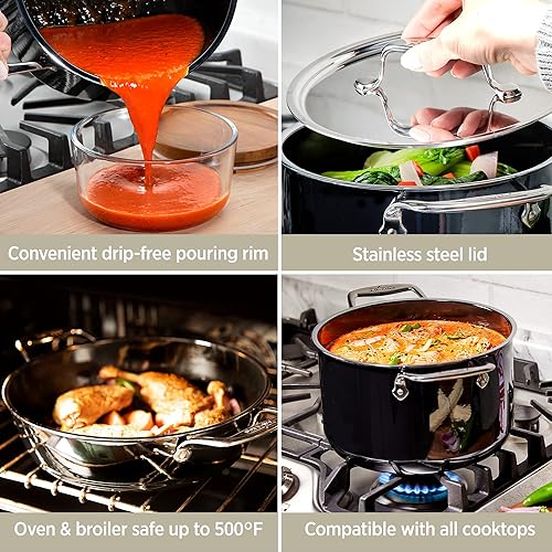 Miniatura 4 de All-Clad FusionTec - Olla de cerámica y acero con núcleo de acero de 7 cuartos de galón, apta para horno de inducción, ollas y sartenes de 500 F,