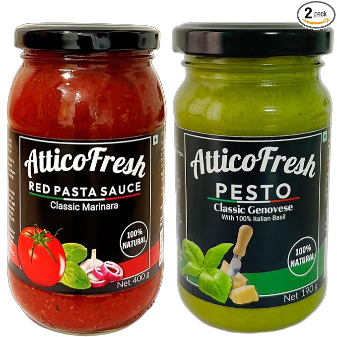 Traditional Green Pesto Pizza Pasta Sauce | Red Pizza Pasta Sauce, Classic Marinara Gluten Free, Colors & Flavours - Ready to eat - Healthy - Pack Of 2 (190 Gram, 375 Gram)