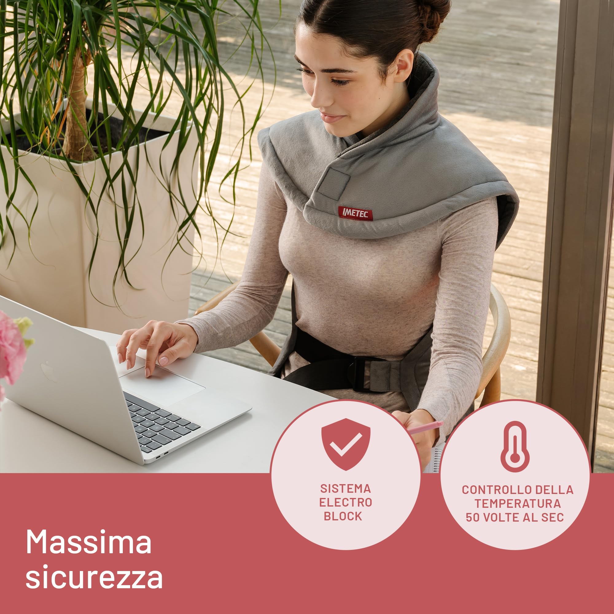 Imetec Intellisense Total, termoforo, cuscino termico per schiena e cervicale e spalle, tecnologia Intellisense, doppio tessuto lavabile, 4 temperature, dispositivo di sicurezza, 68x69 cm