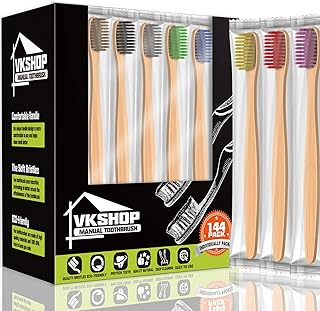 VKshop 144Pack Extra Soft Bamboo Toothbrushes, Natural Eco Friendly Biodegradable Toothbrush Individually Wrapped, Extra Soft Toothbrushes for Adults(Colour Toothbrush Bulk)
