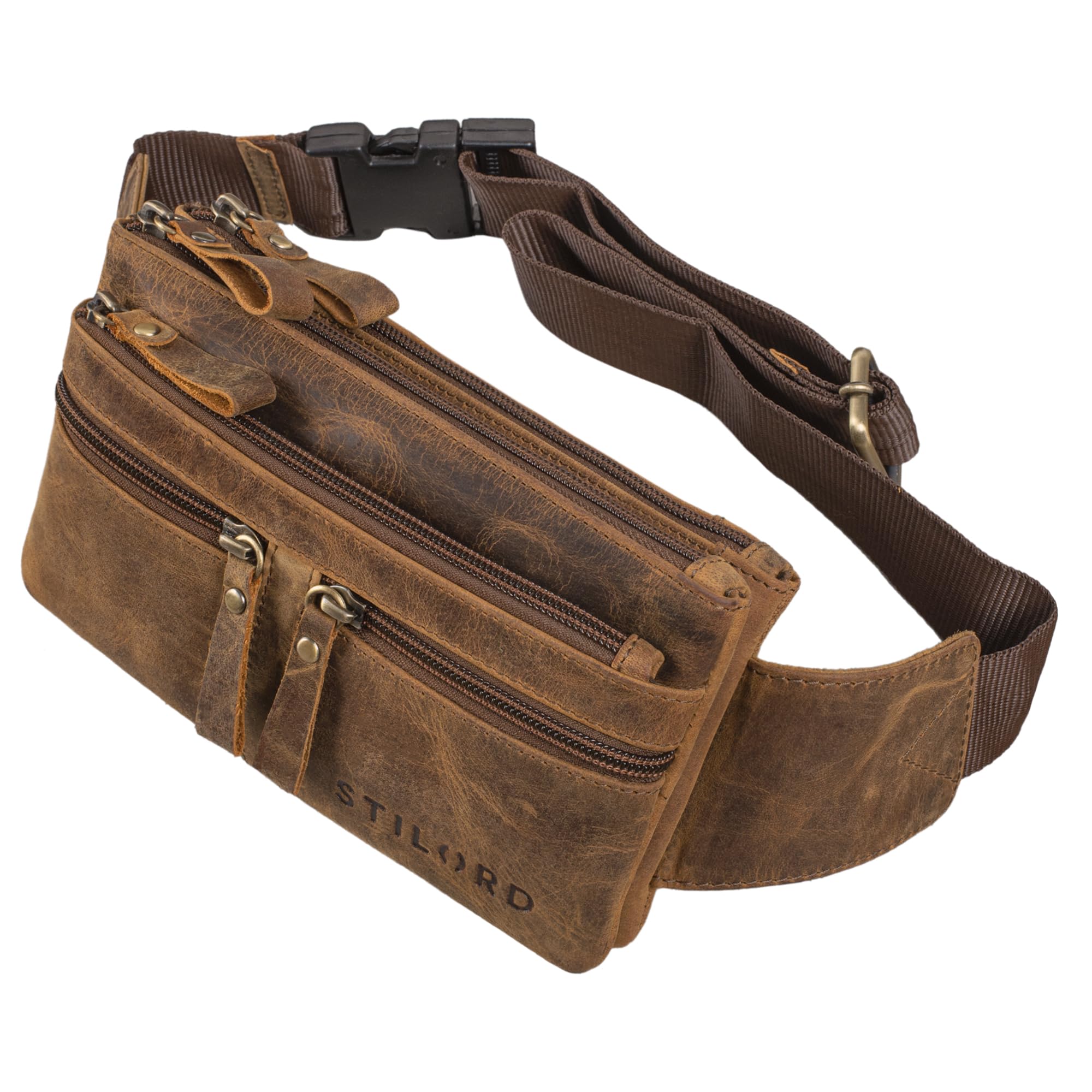 STILORD 'Damian' Saszetka Nerka Du¿a Skórzana Belt Bag Vintage Belt Bag dla mê¿czyzn Kobiety Dzieci Torba na biodra Nowoczesna torba na pasek do joggingu Festiwal Wakacje Prawdziwa skóra, Kolor:vinto - br±zowy